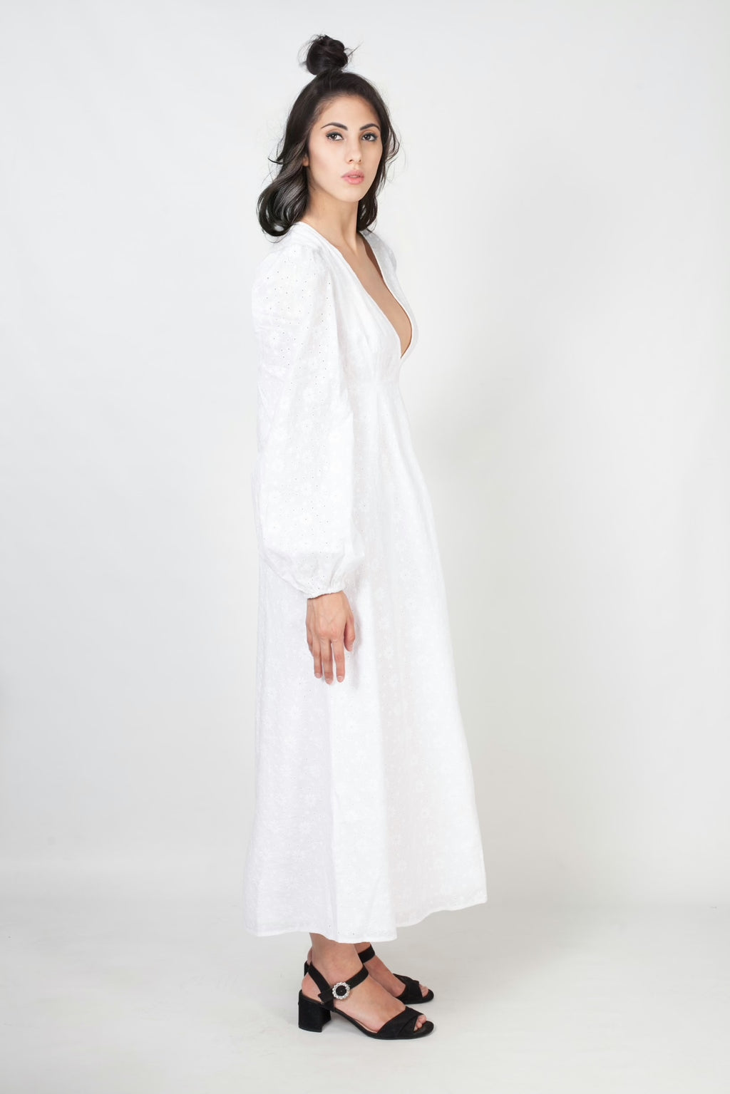 Vestido largo tela calada blanco