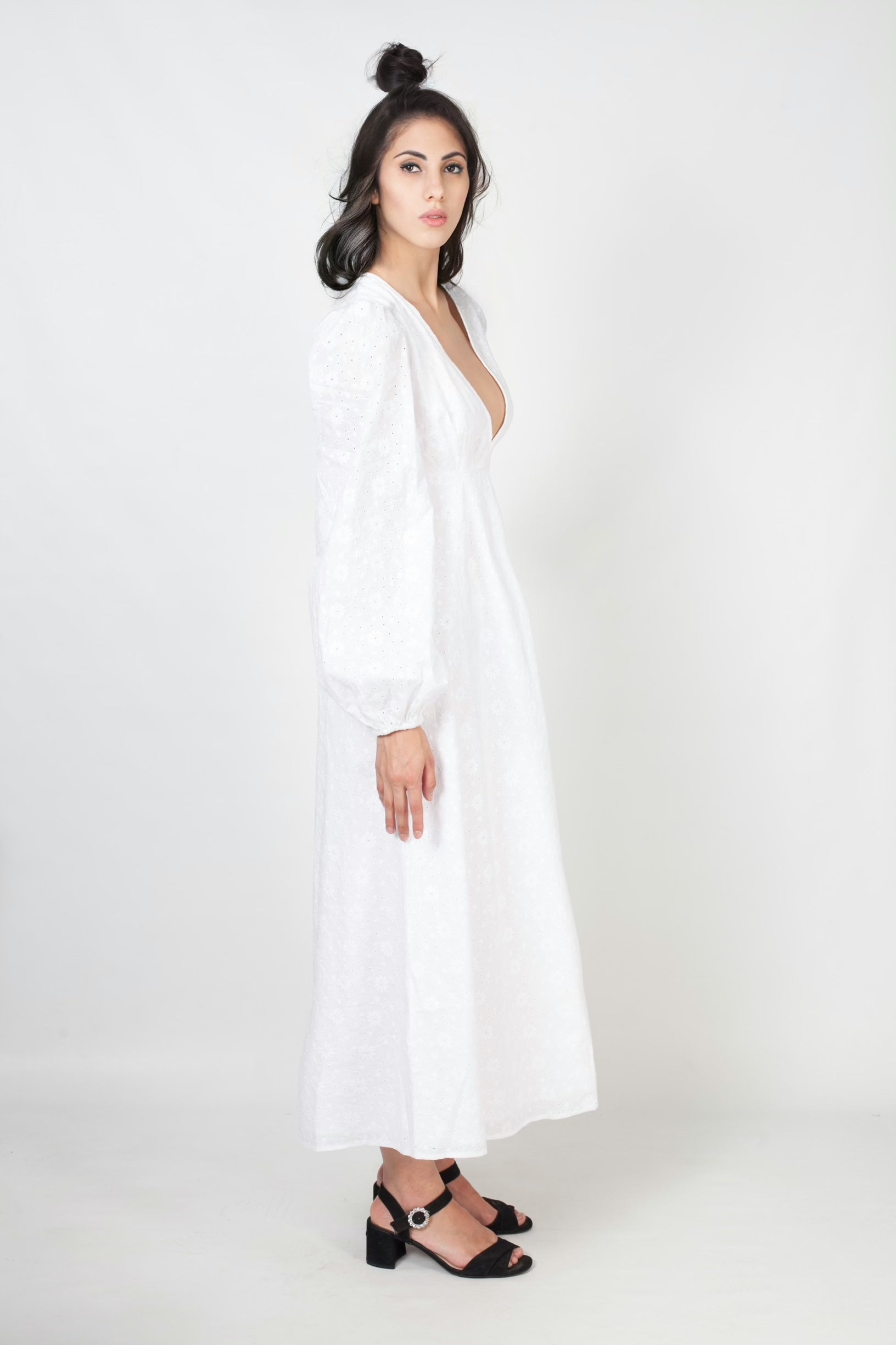 Vestido largo tela calada blanco