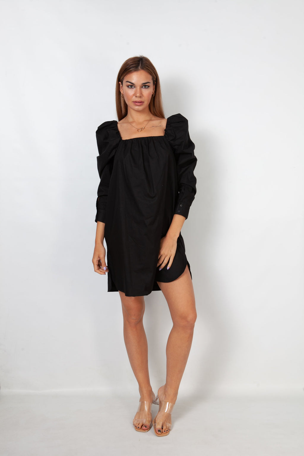 Vestido manga voluminosa - Negro
