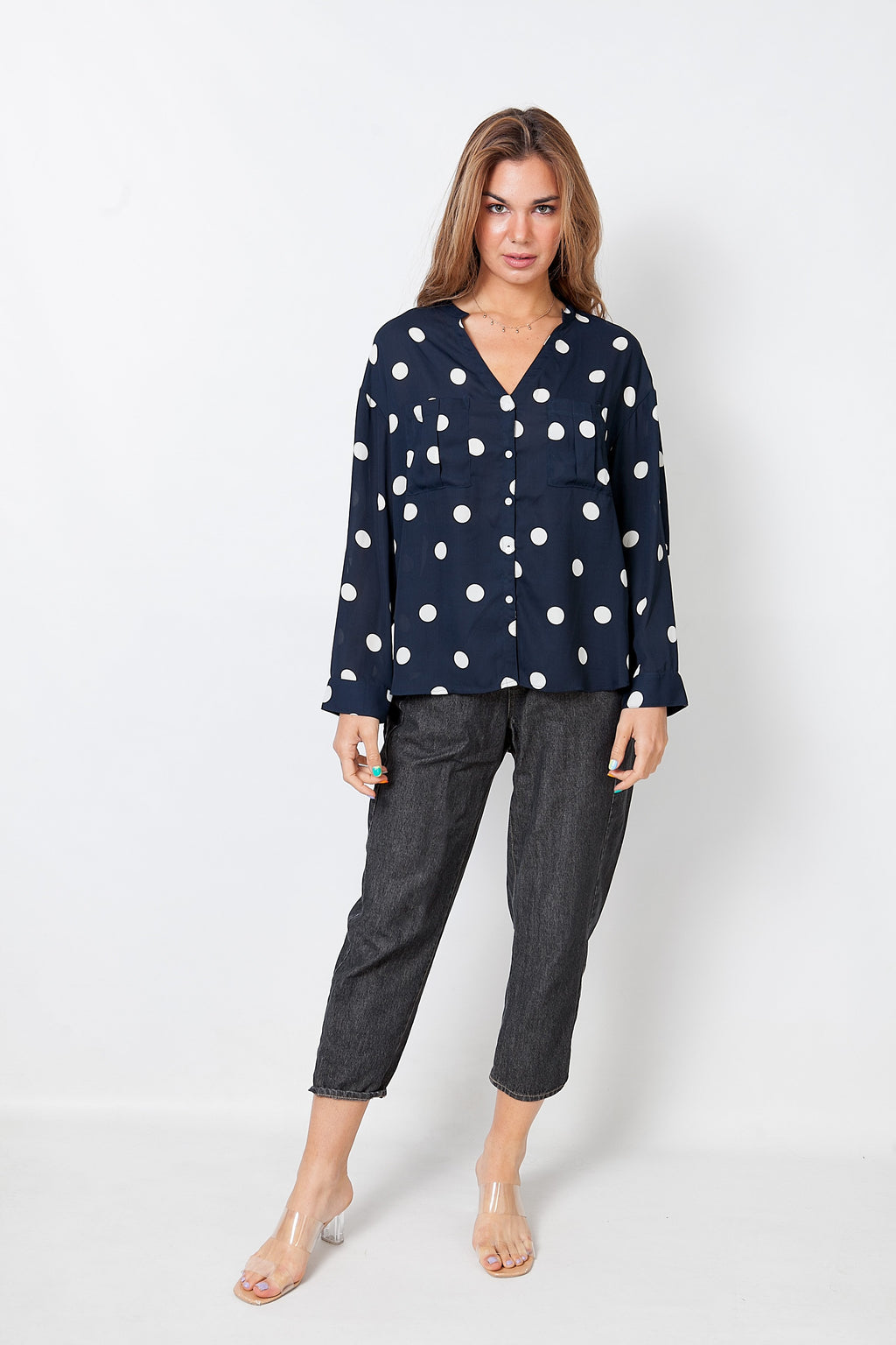 Blusa Cuello En V-Azul