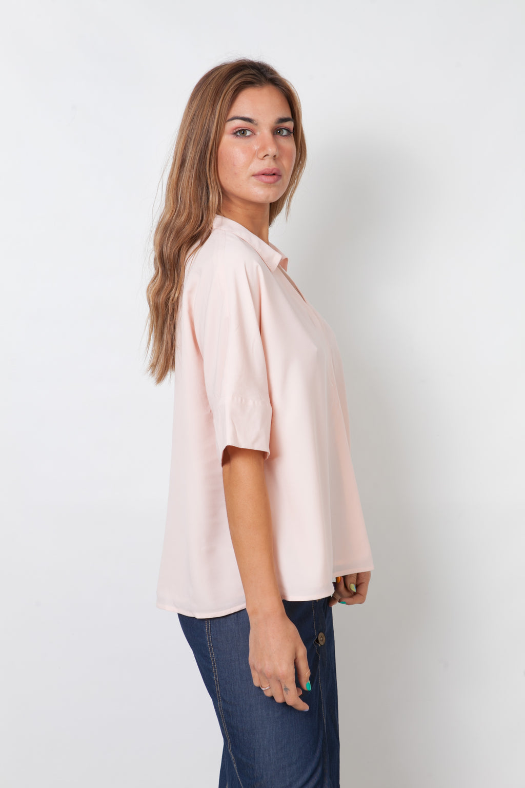 Blusa Rosa Palo Con Delantera Plisada.