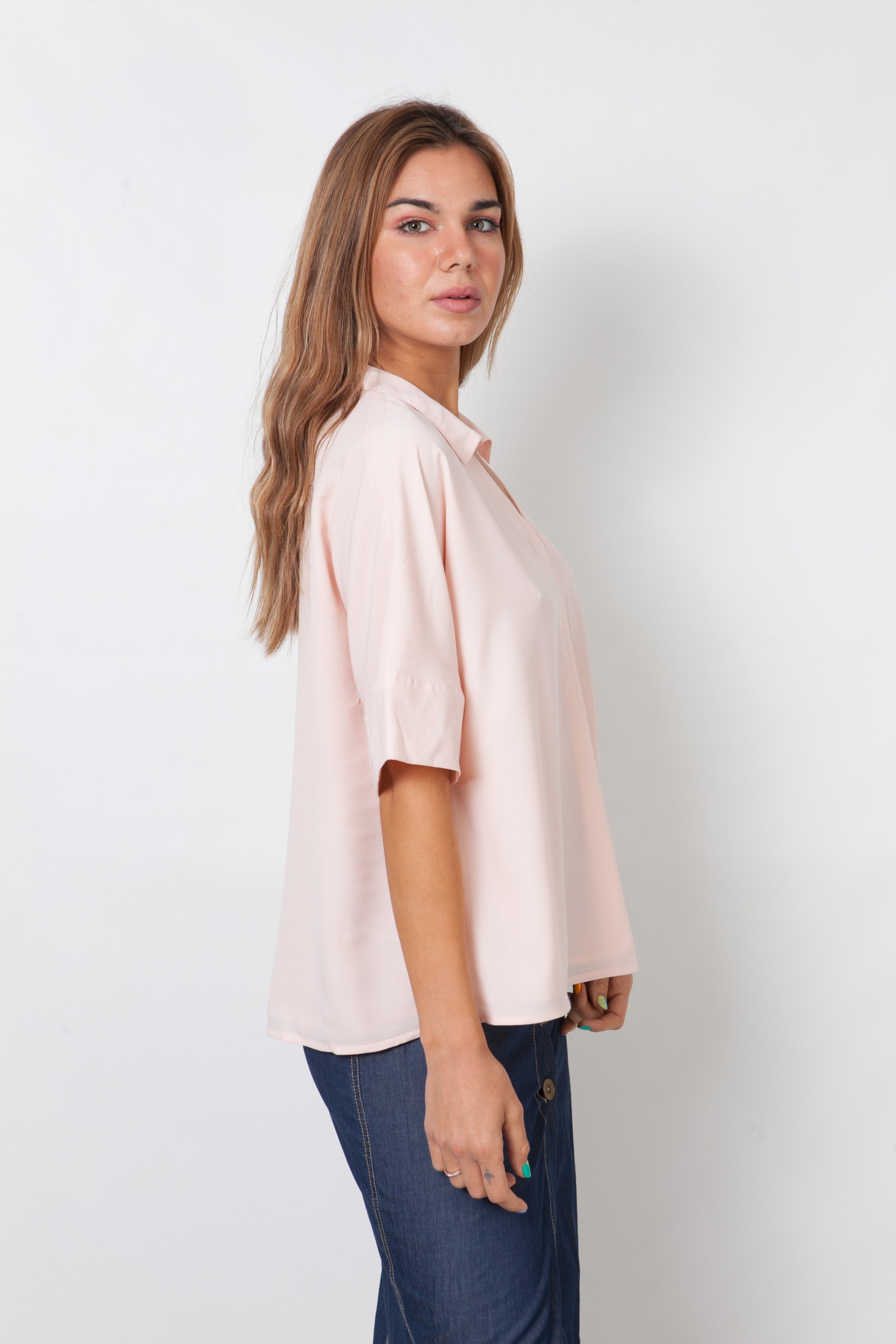 Blusa Rosa Palo Con Delantera Plisada.