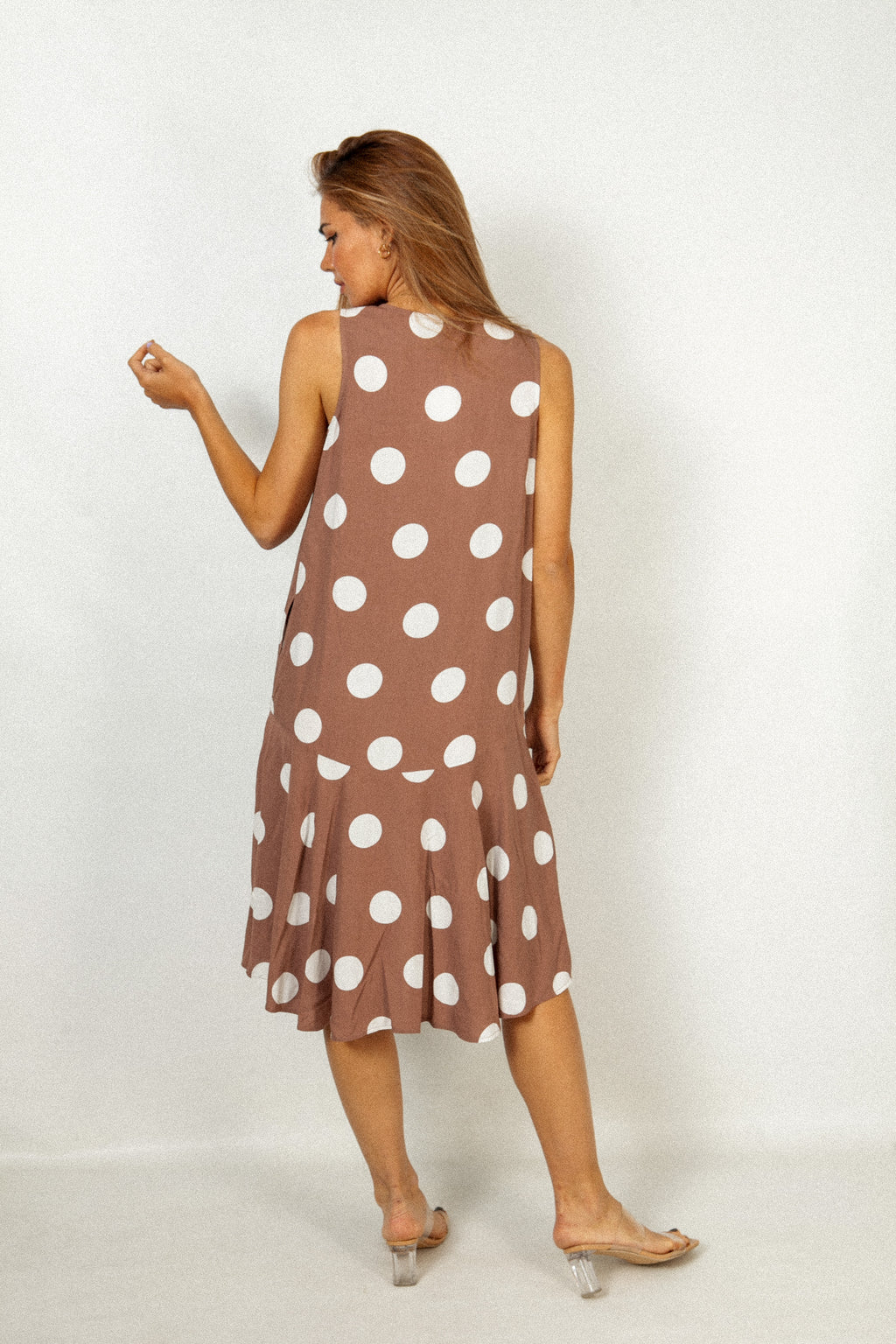 Brown polka dot ruffle dress