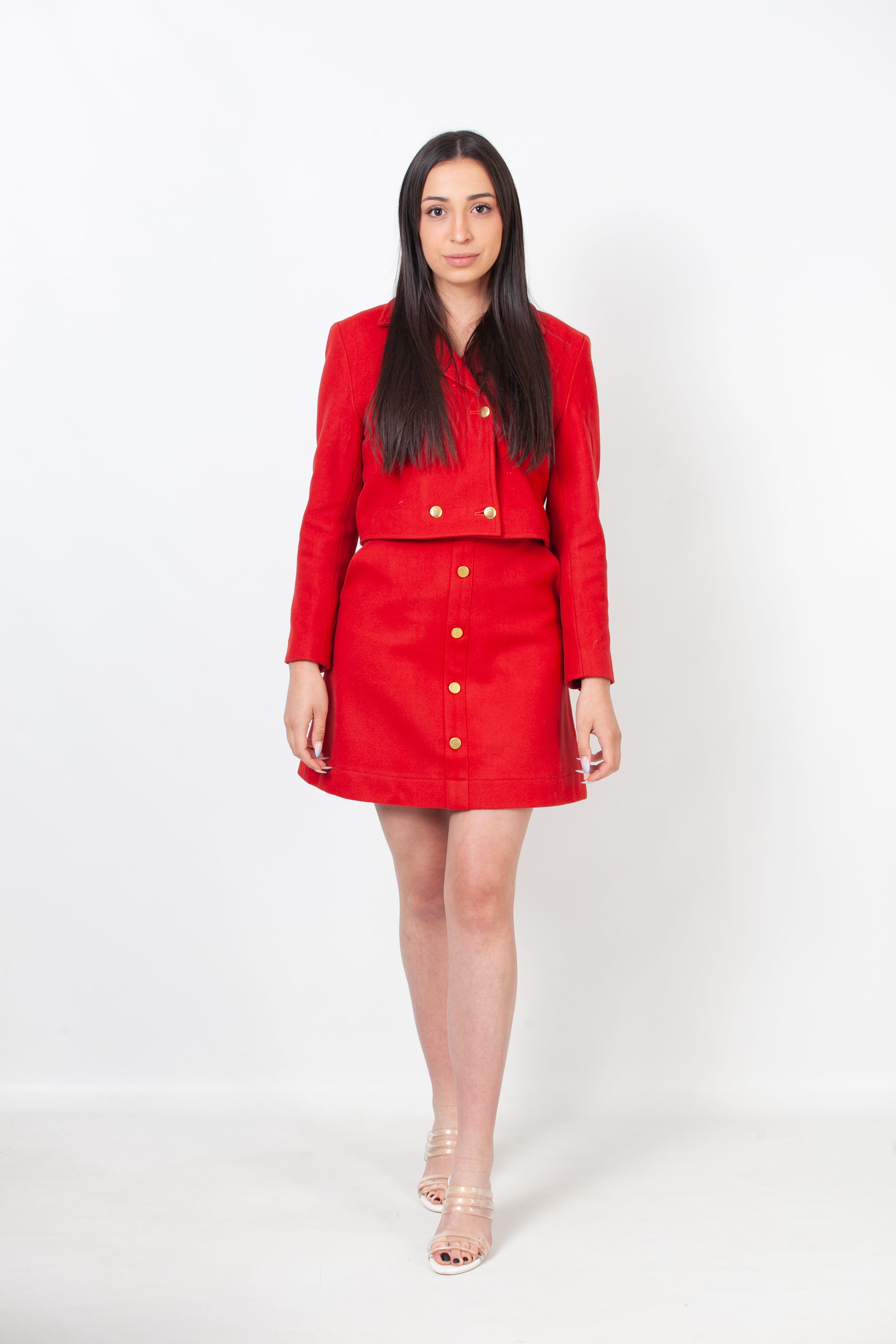 red wool skirt
