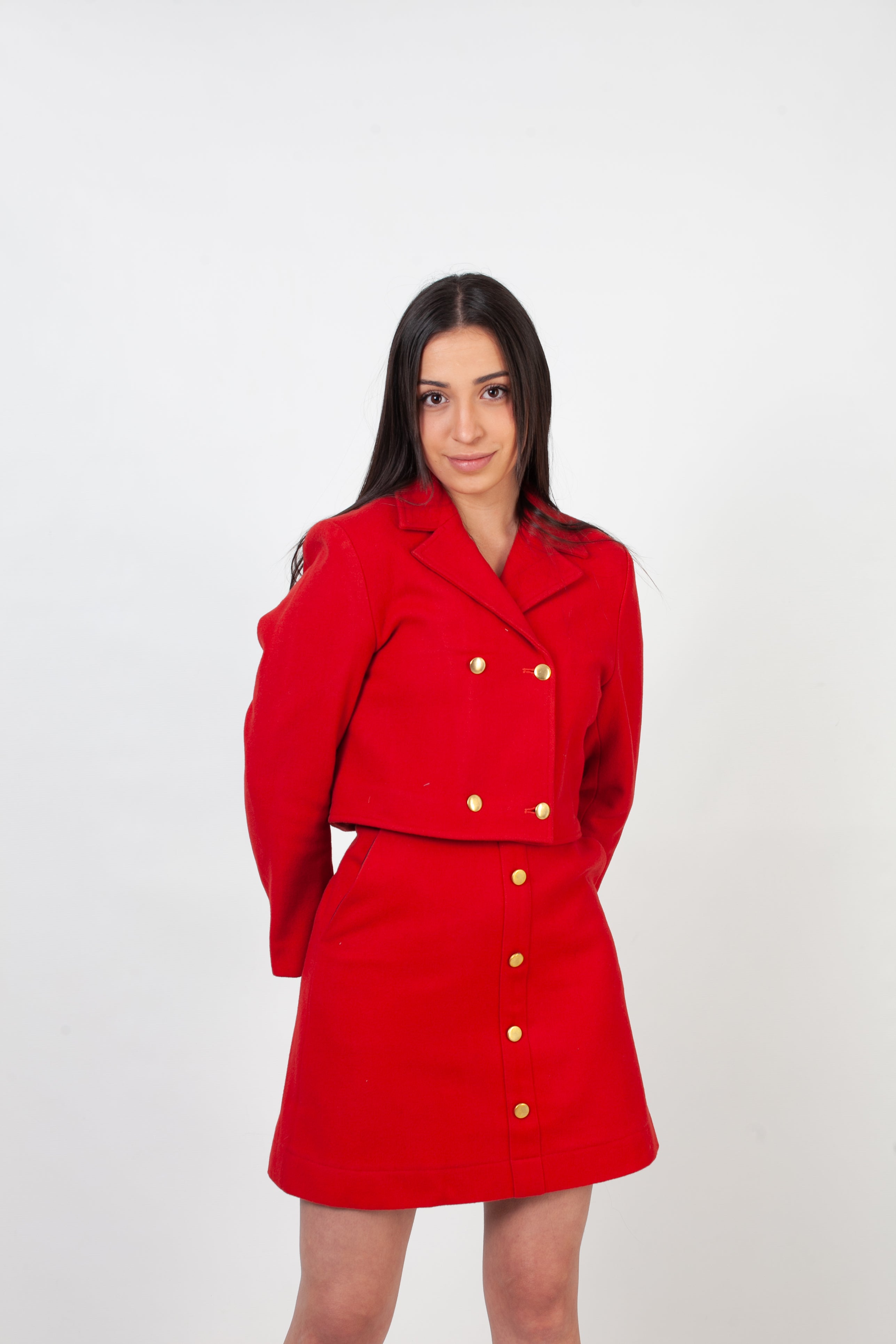 red wool skirt