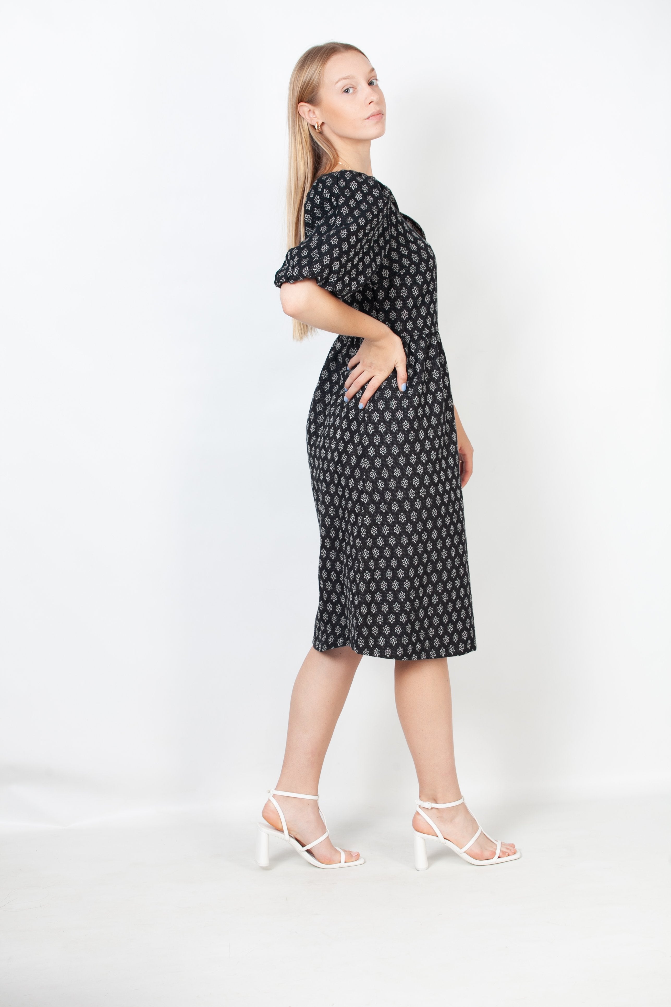 Vestido MIDI reunido - Negro