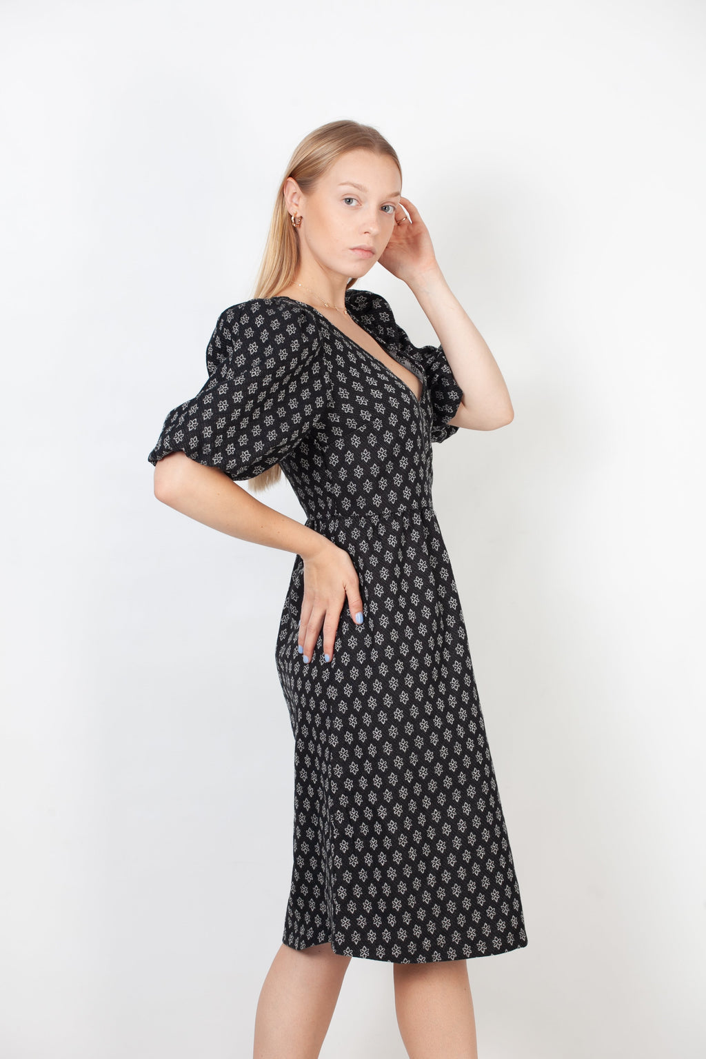 Vestido MIDI reunido - Negro