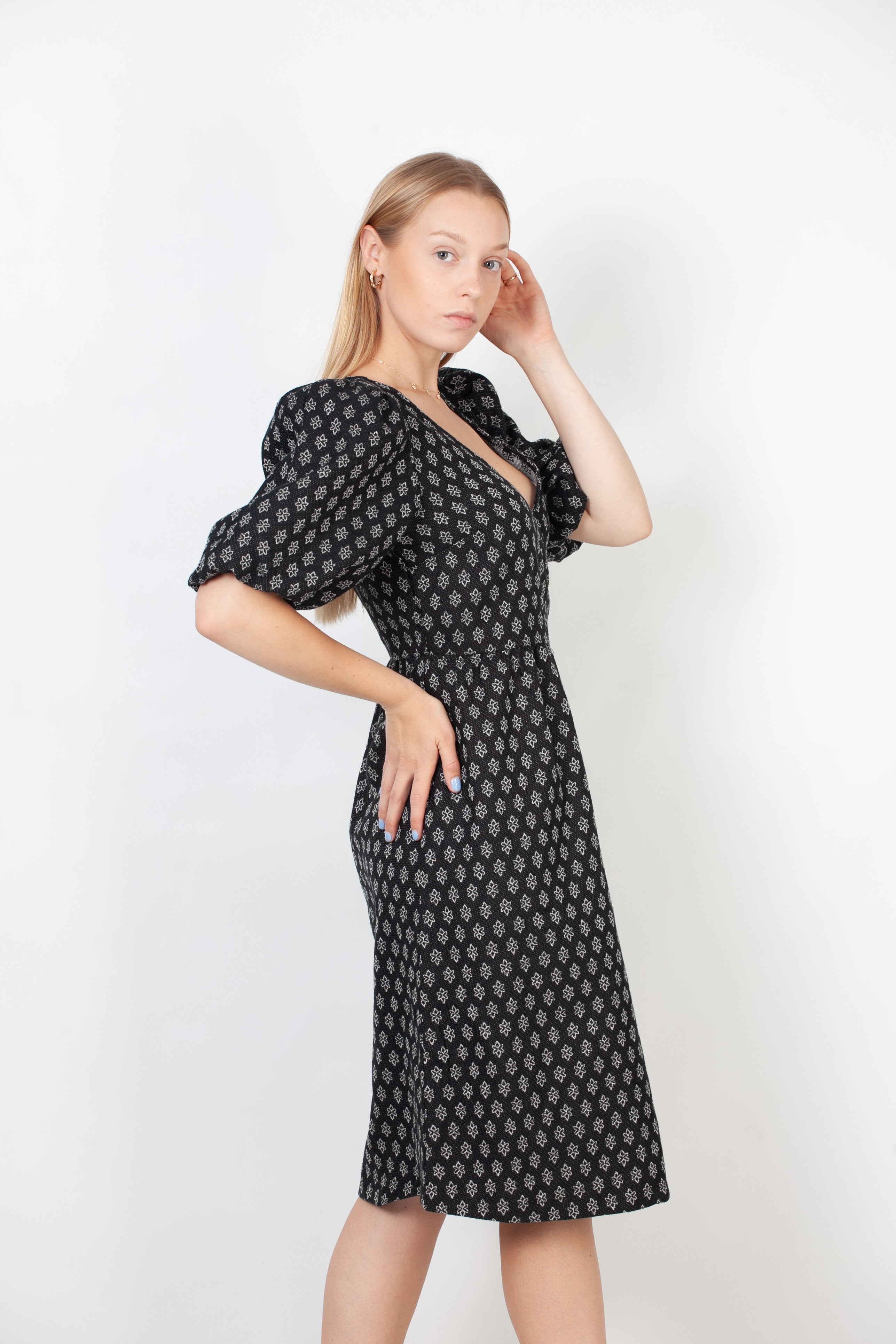 Vestido MIDI reunido - Negro
