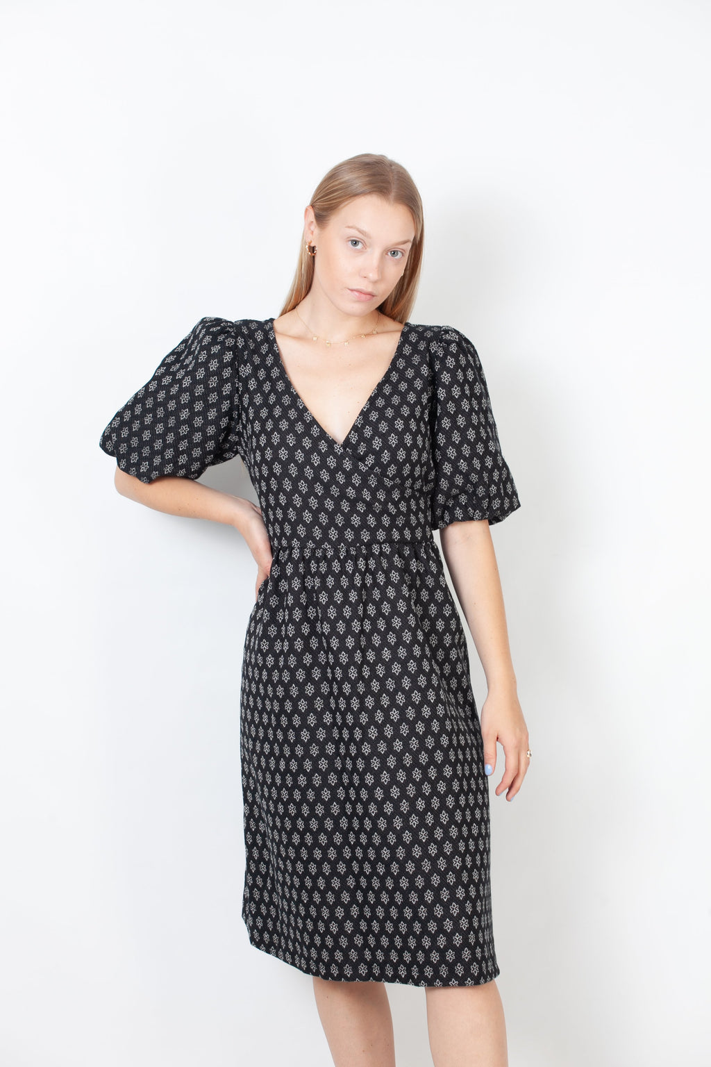 Vestido MIDI reunido - Negro