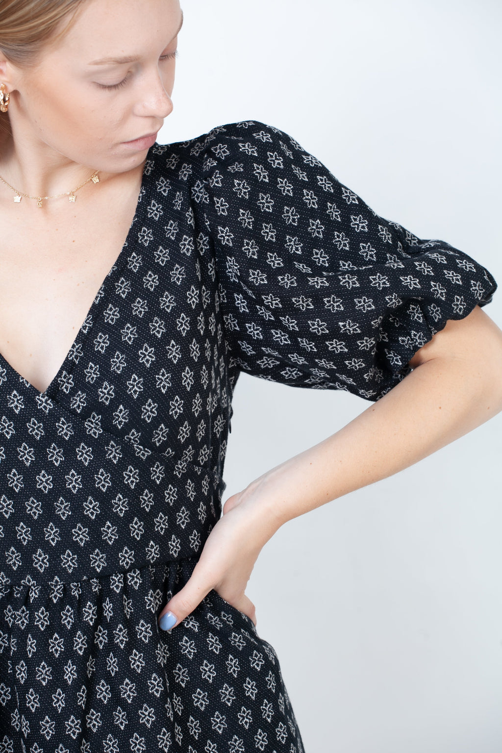 Vestido MIDI reunido - Negro