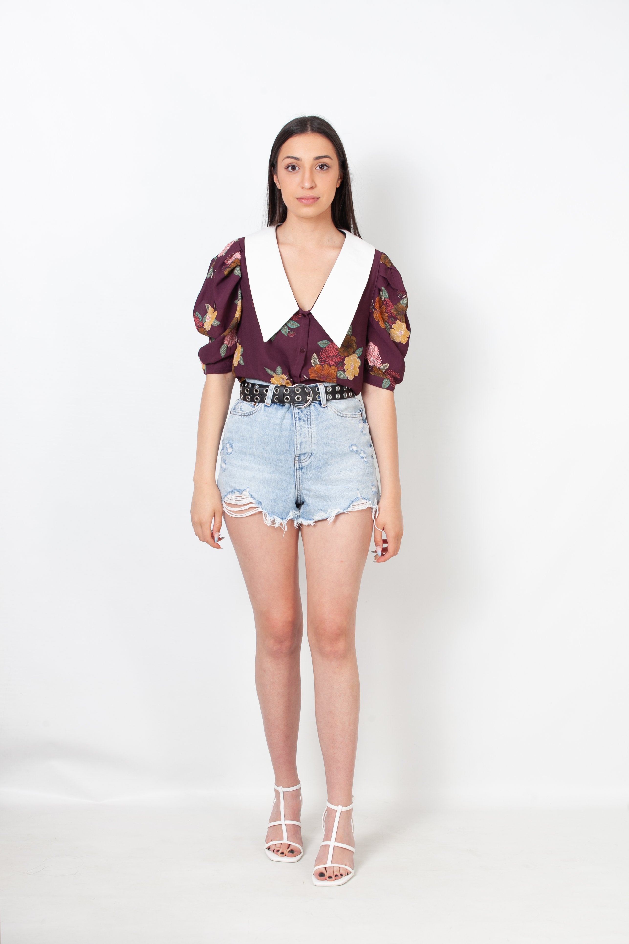 Blouse Peter Pan Collar-Burgundy