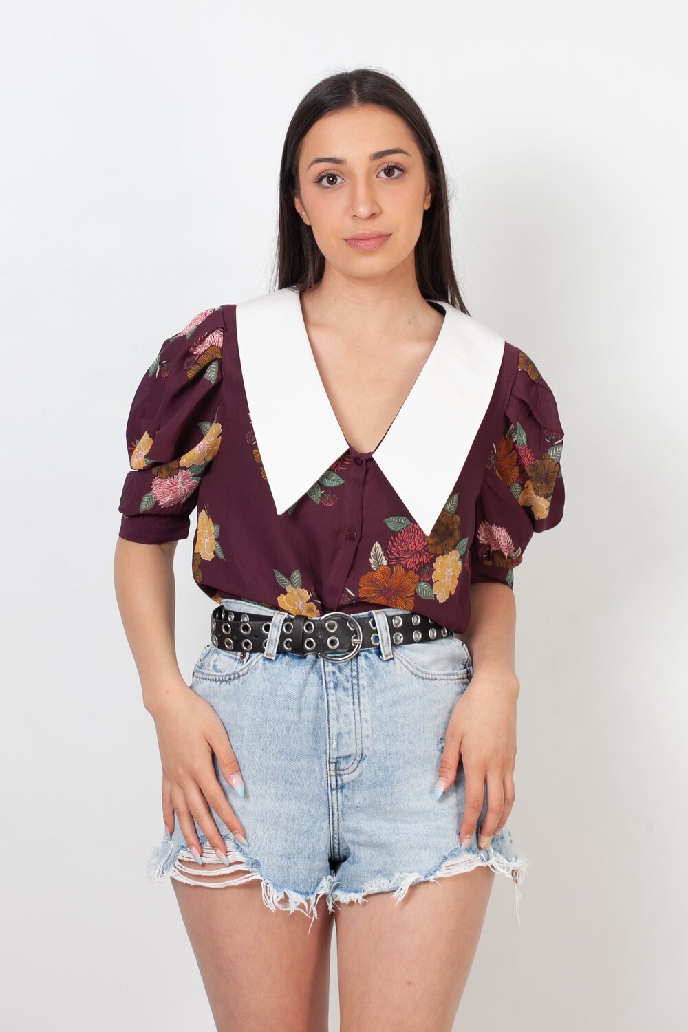 Blouse Peter Pan Collar-Burgundy