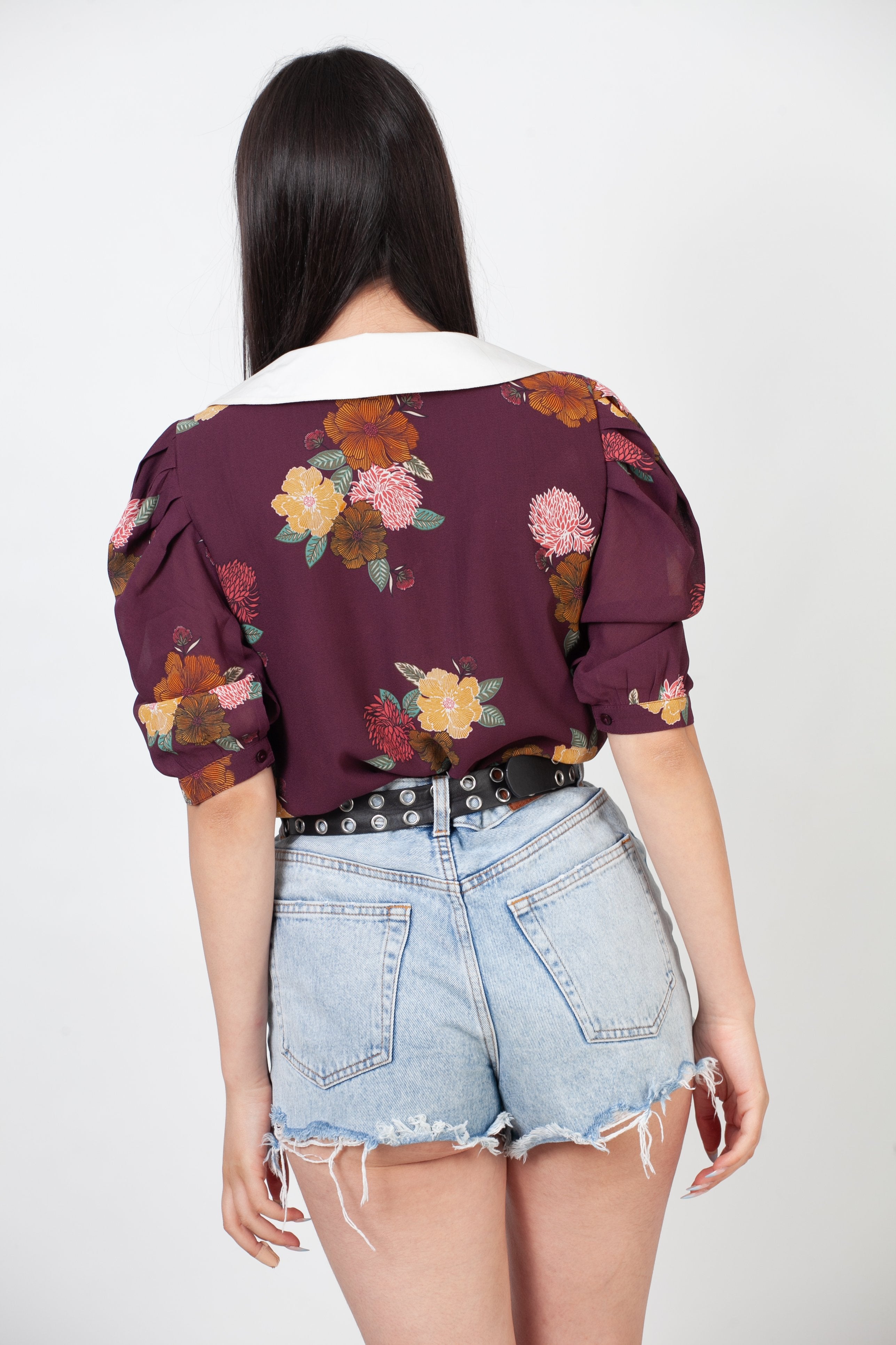 Blouse Peter Pan Collar-Burgundy