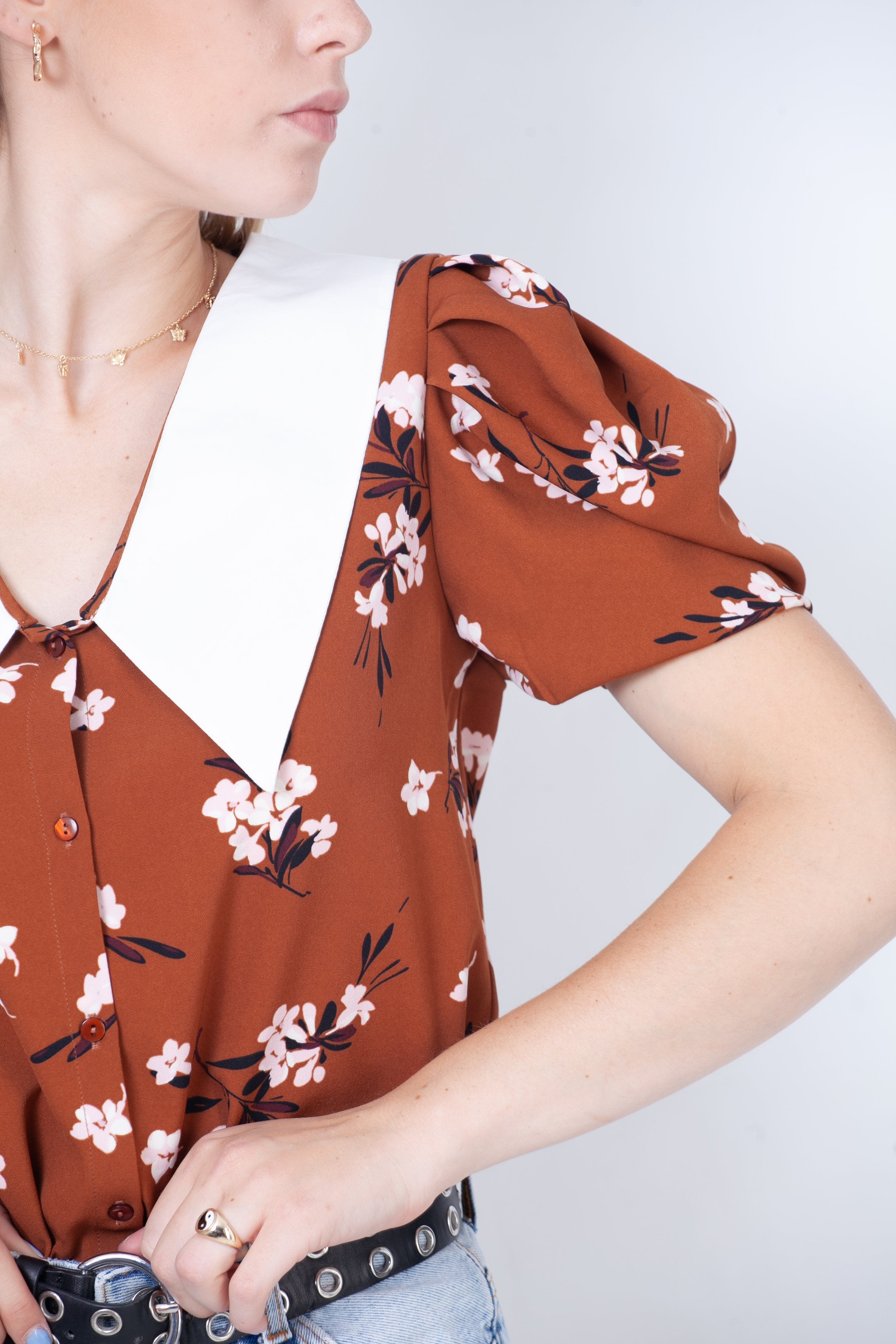Blusa Cuello Peter Pan- Marron