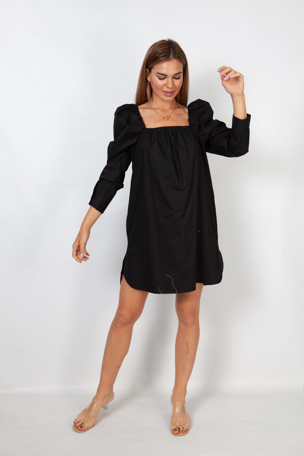 Vestido manga voluminosa - Negro