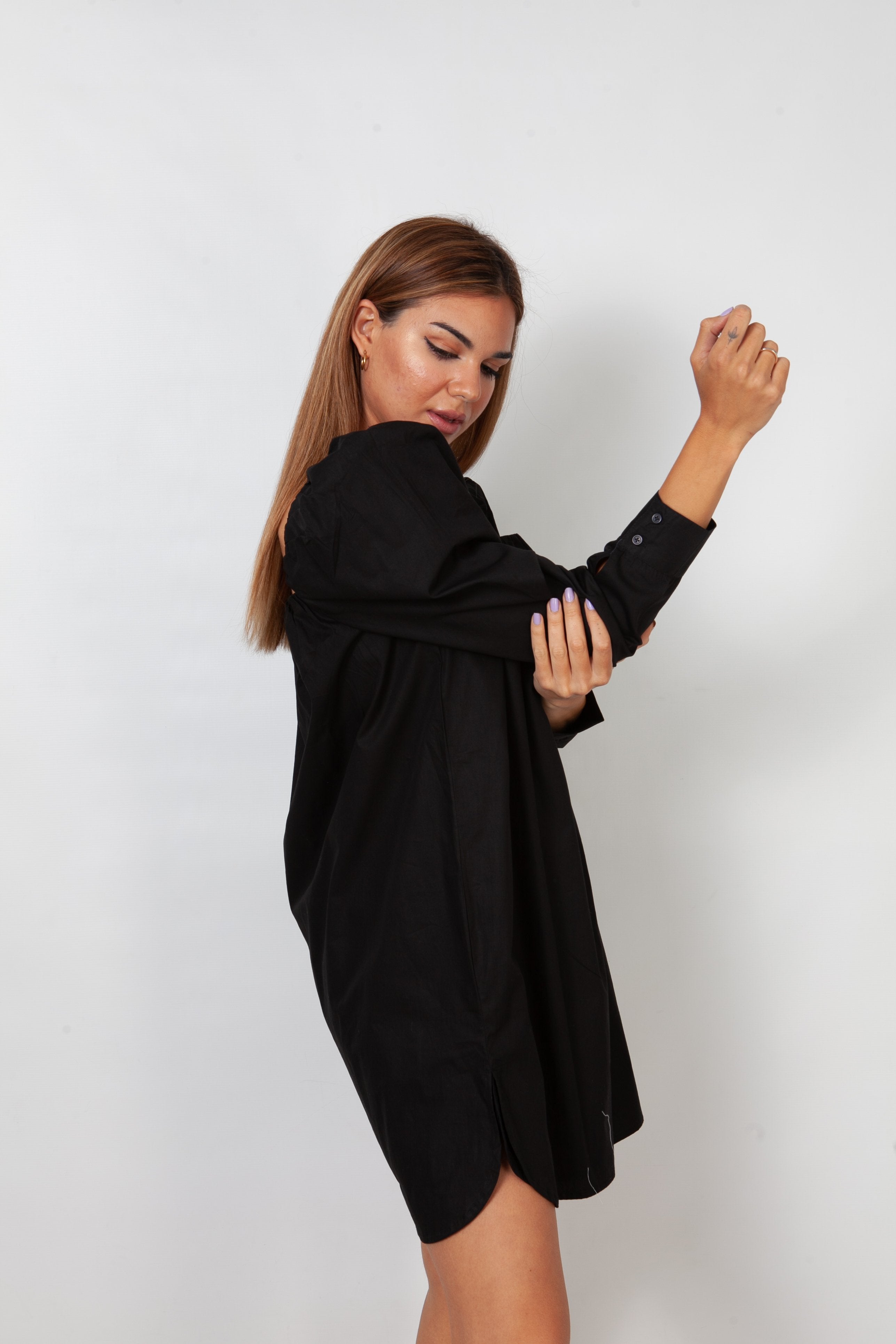 Vestido manga voluminosa - Negro