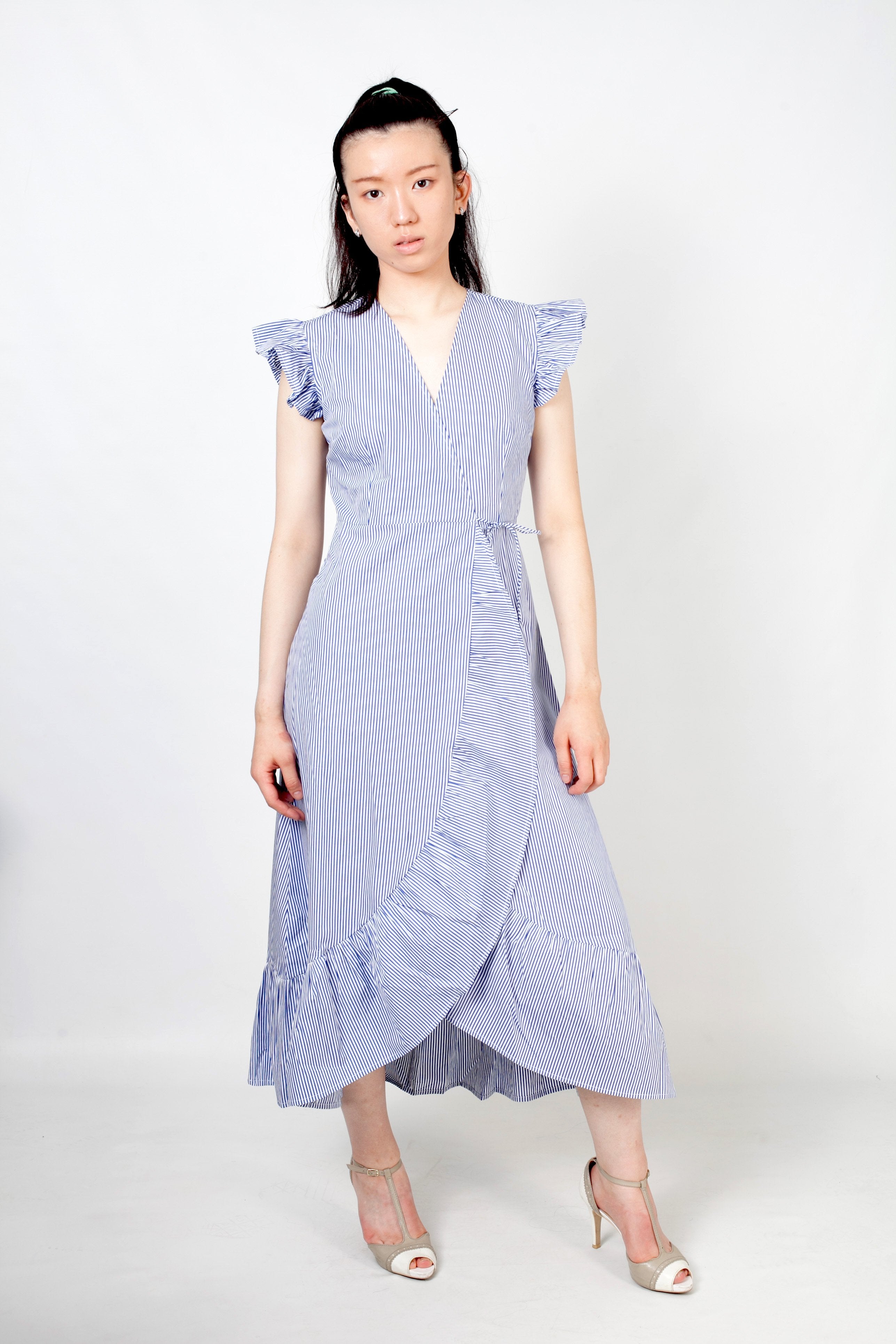 Vestido asimétrico - azul y blanco