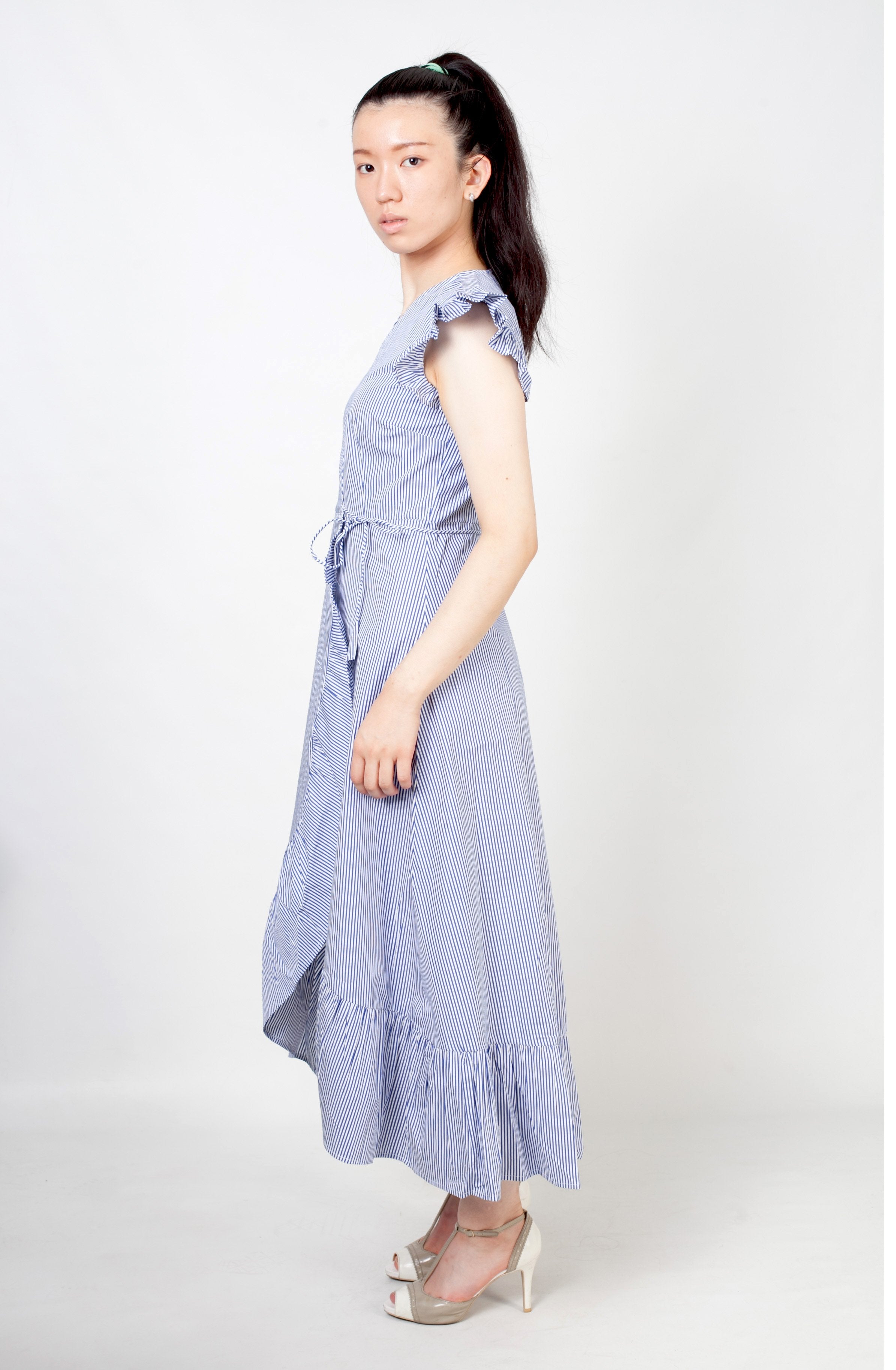 Vestido asimétrico - azul y blanco