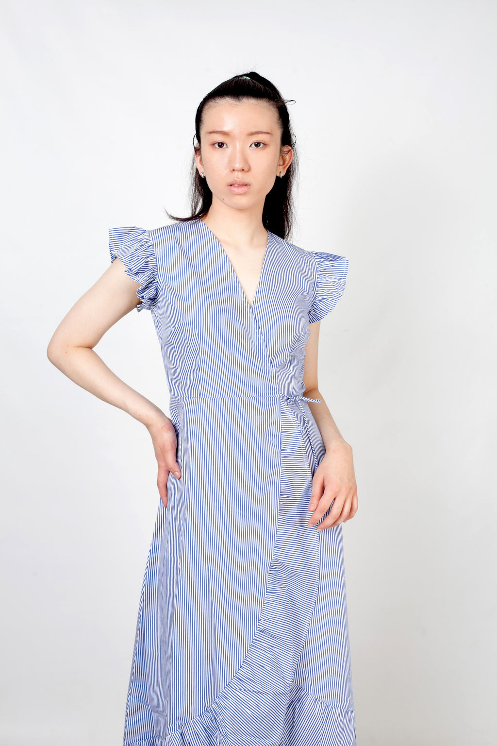 Vestido asimétrico - azul y blanco