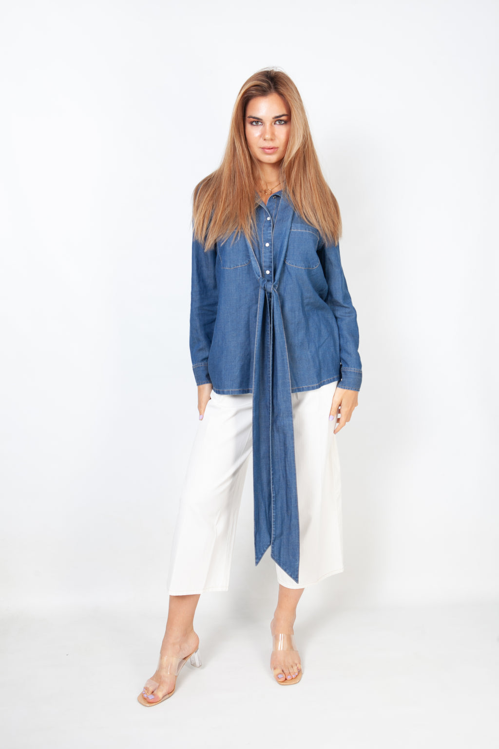 straight-leg medium wash jeans