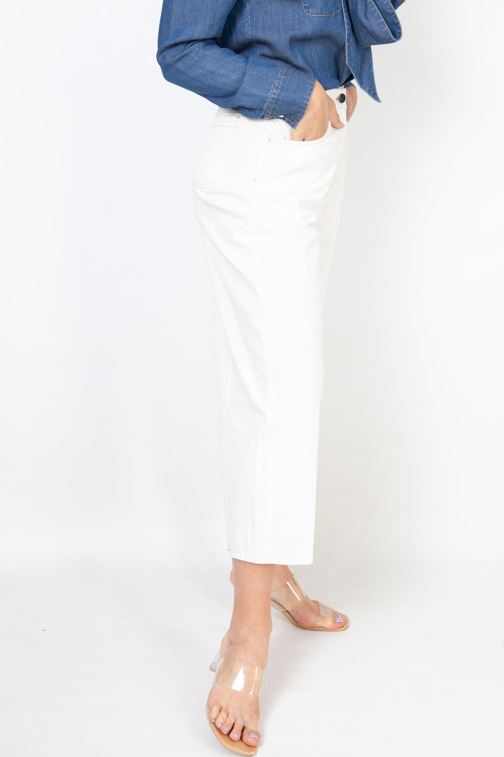 straight-leg medium wash jeans