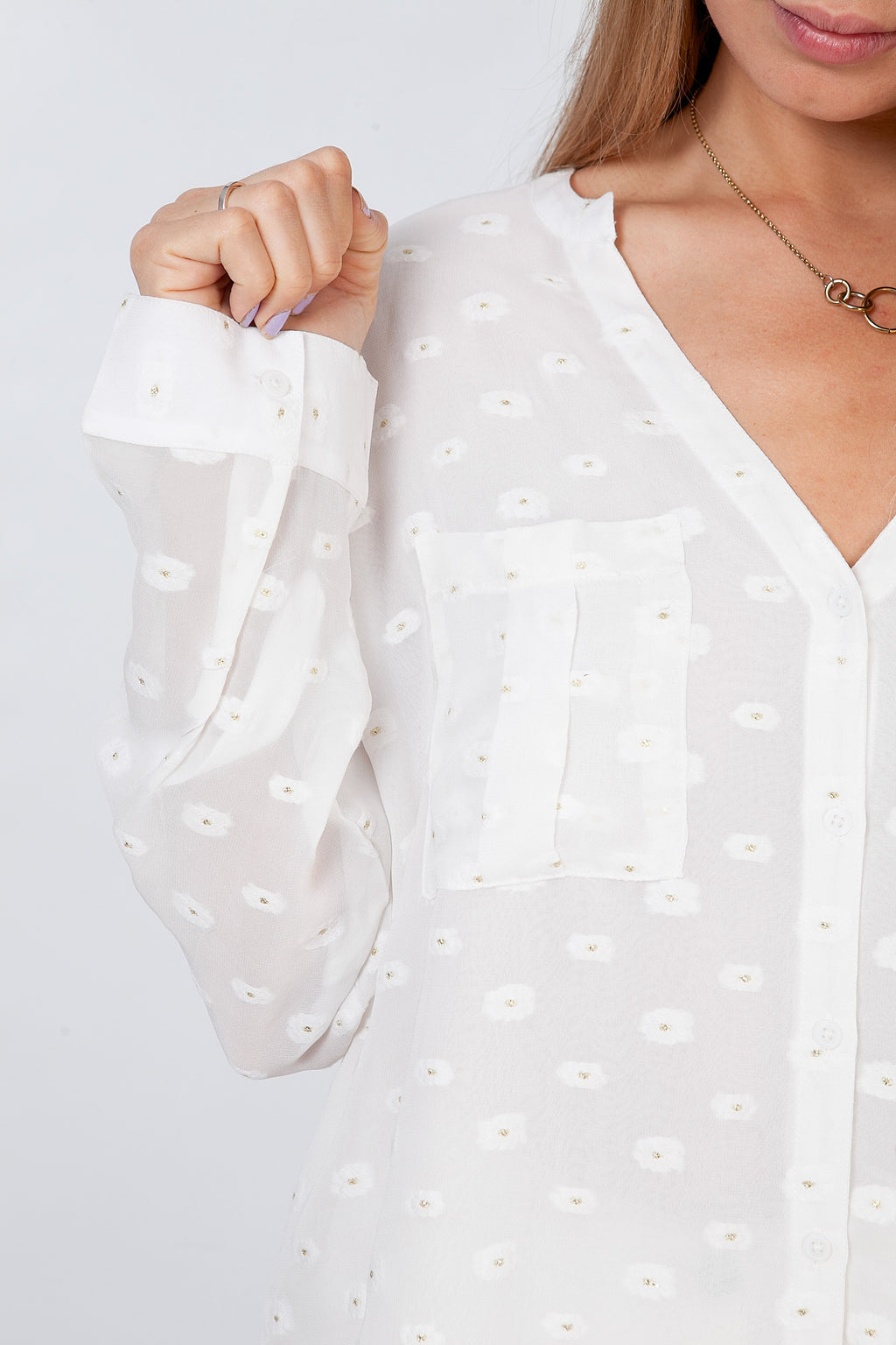 Blusa con cuello en V - Blanco