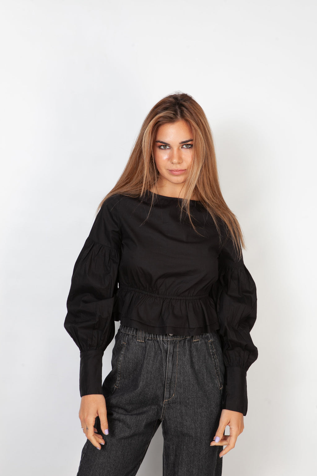 Blusa Cort Campesina-Negra