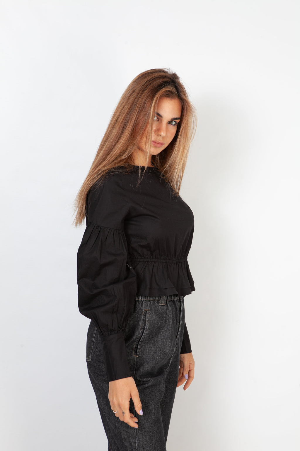 Blusa Cort Campesina-Negra