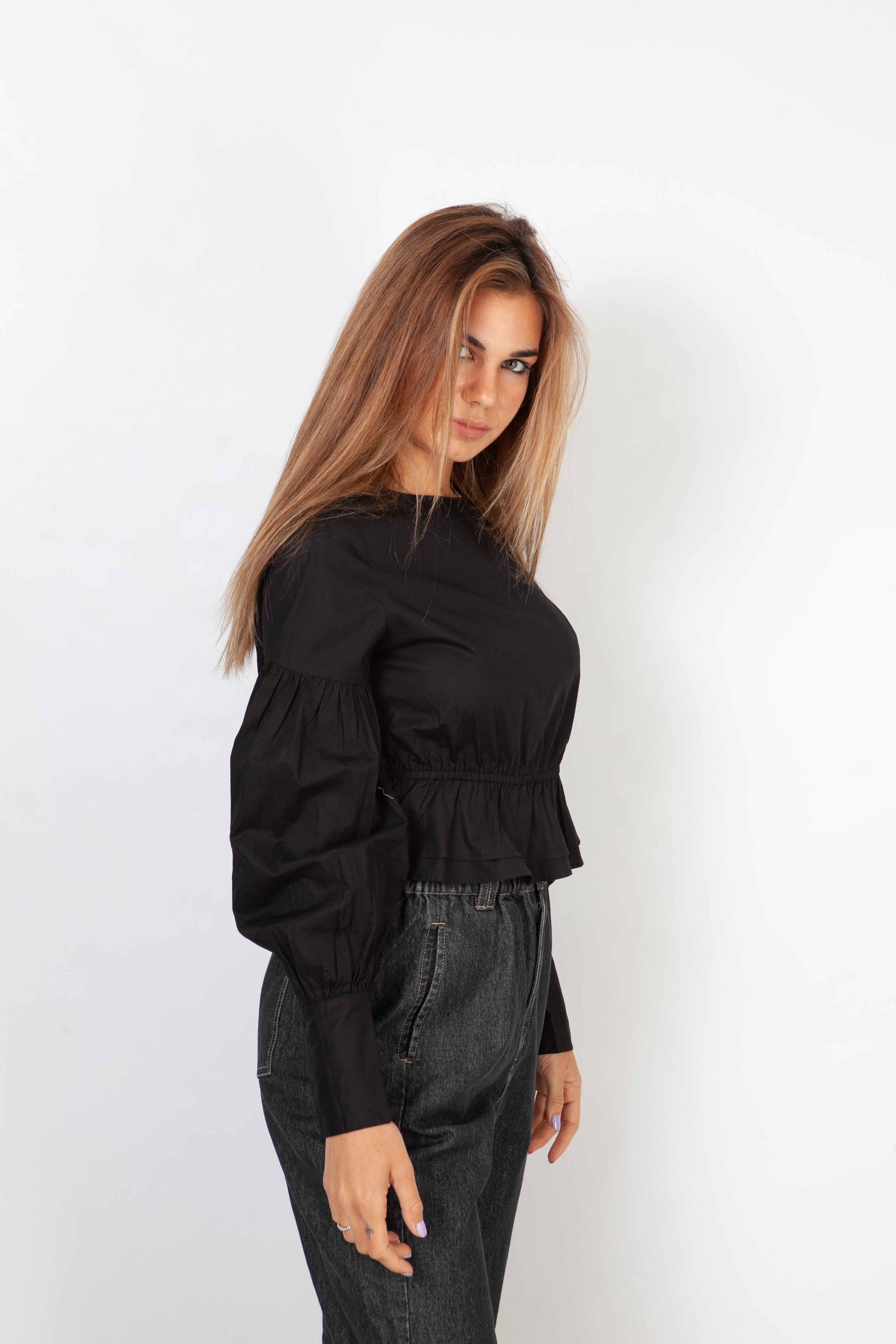 Blusa Cort Campesina-Negra
