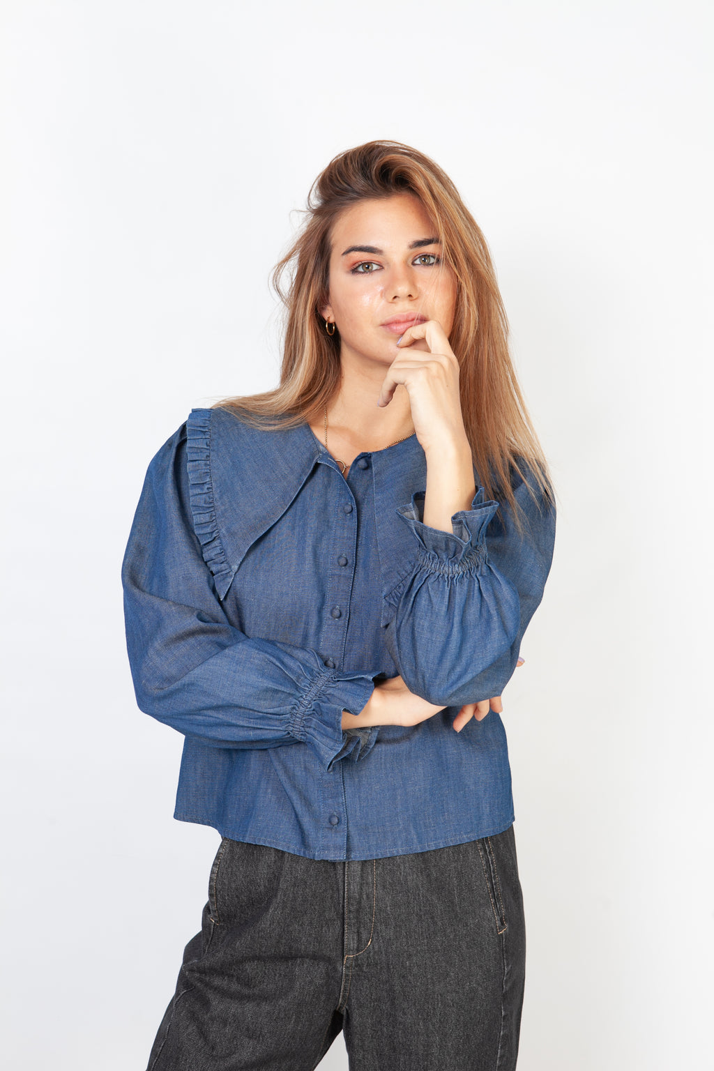 Camisa cuello Peter Pan azul