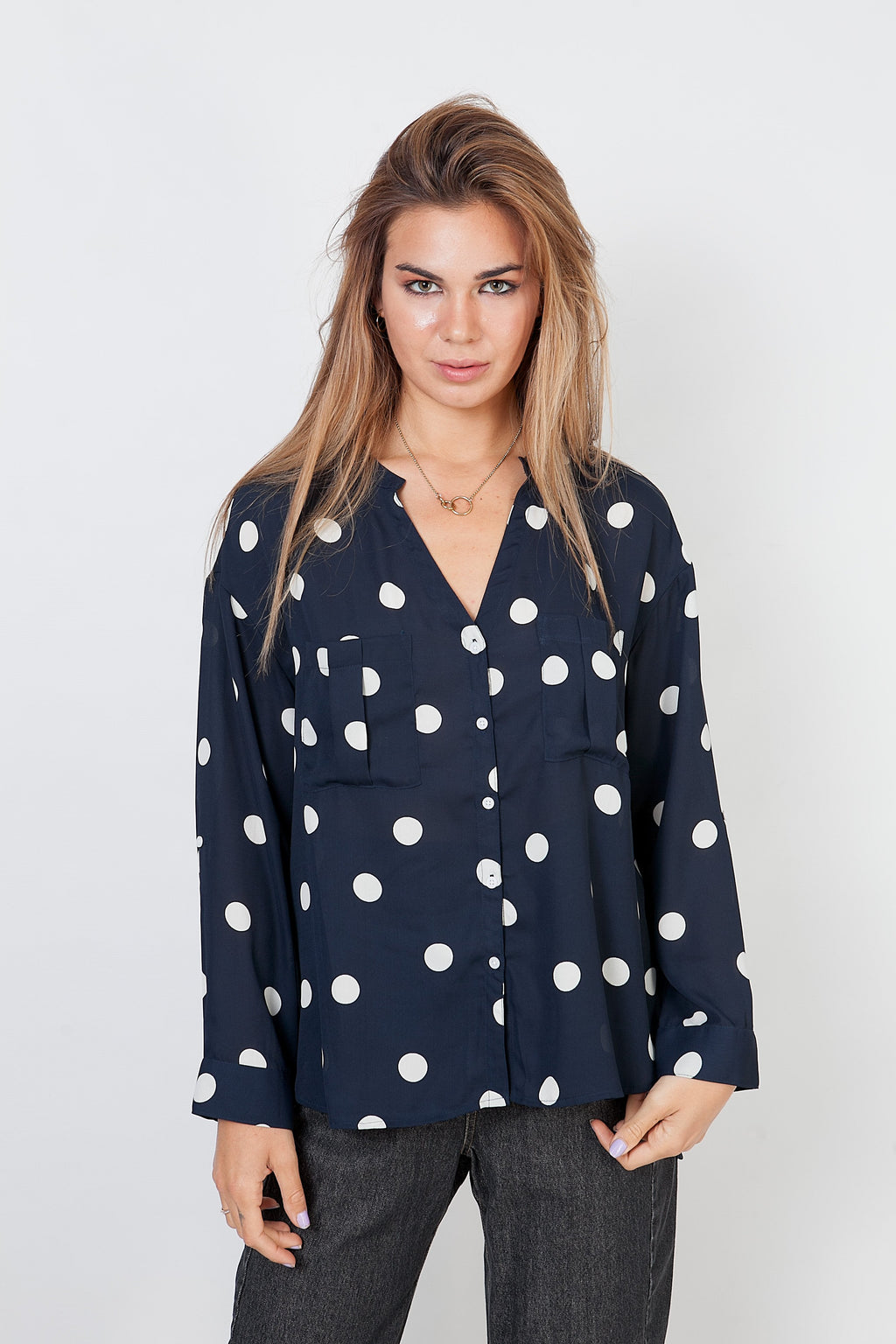 Blusa Cuello En V-Azul