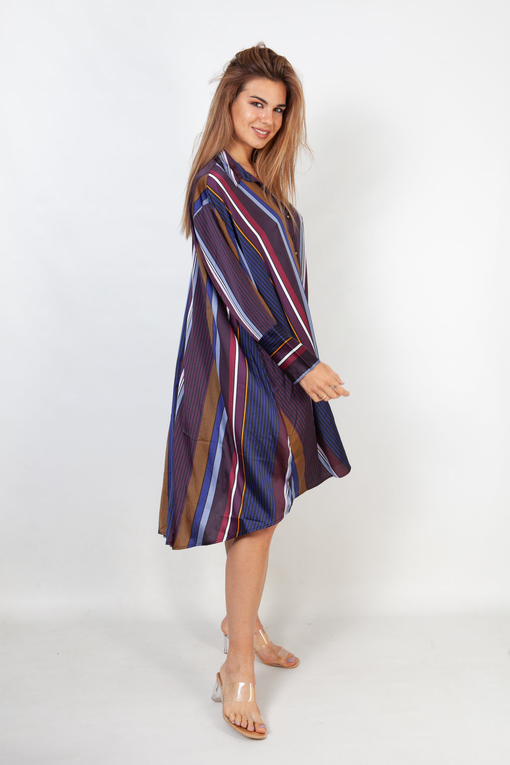 Vestido camisa de rayas azul