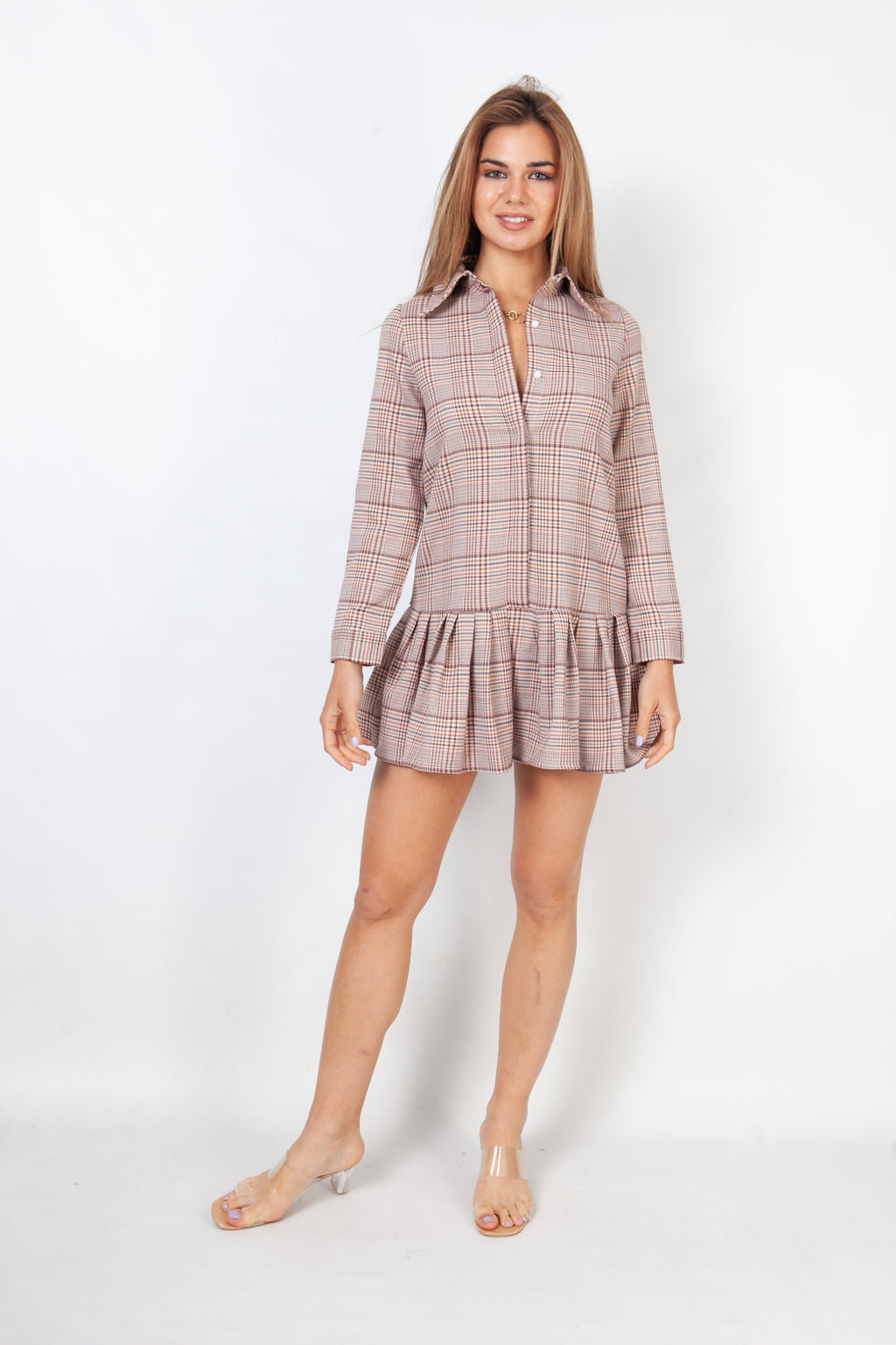 Vestido de camisa dobladillo - beige