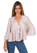 V-neck Ruffle Blouse-Multicolor