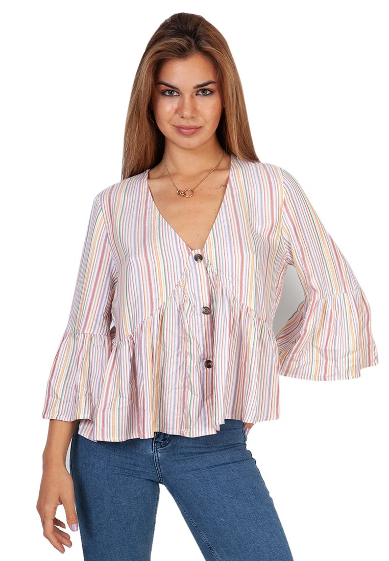 V-neck Ruffle Blouse-Multicolor