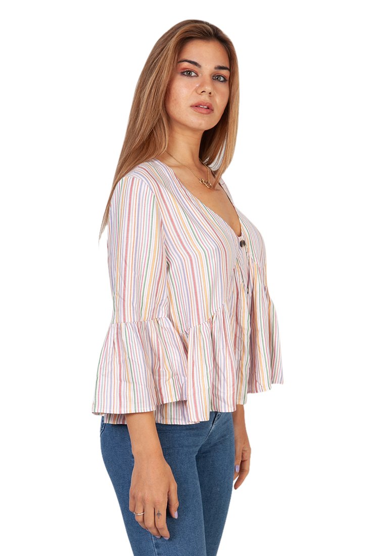 V-neck Ruffle Blouse-Multicolor