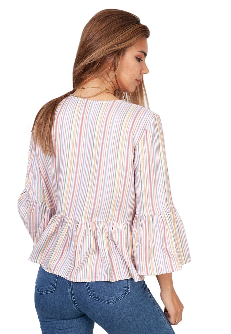 V-neck Ruffle Blouse-Multicolor