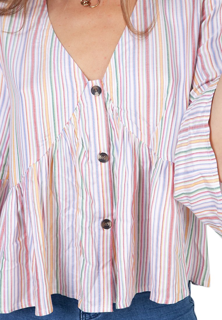 V-neck Ruffle Blouse-Multicolor