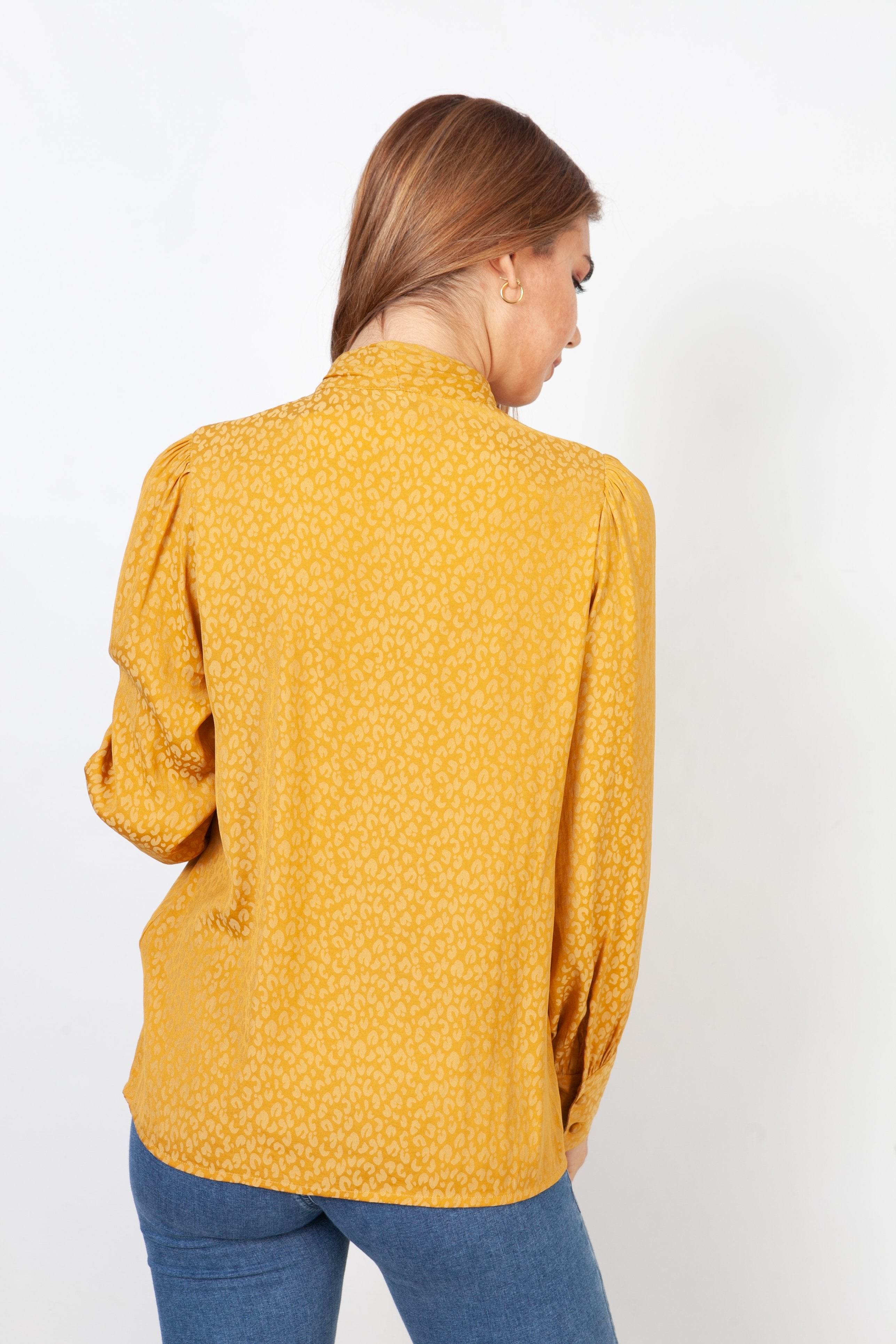 Blouse with Bow on Neck - Mustard
