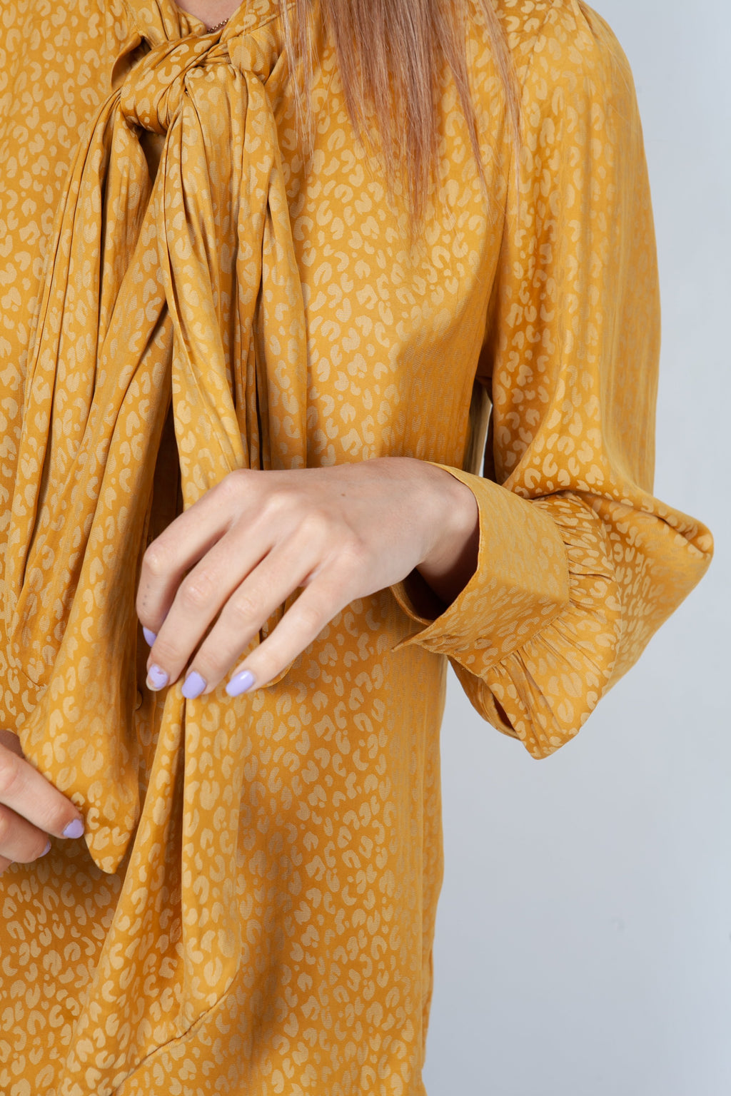 Blouse with Bow on Neck - Mustard