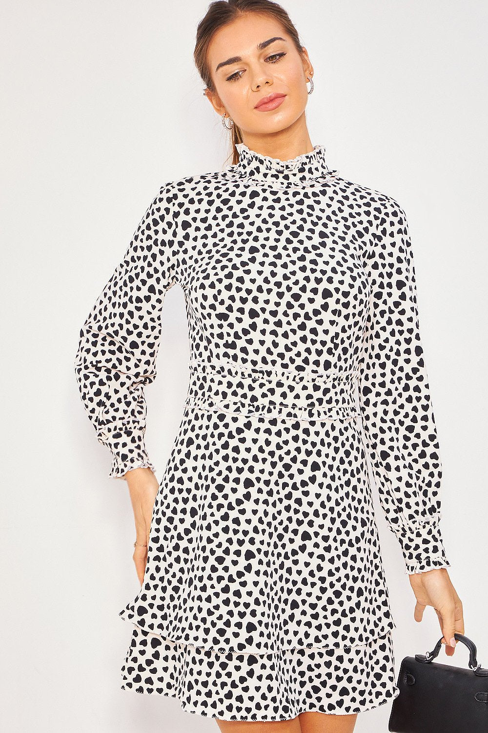 Vestido cuello alto - Blanco y negro