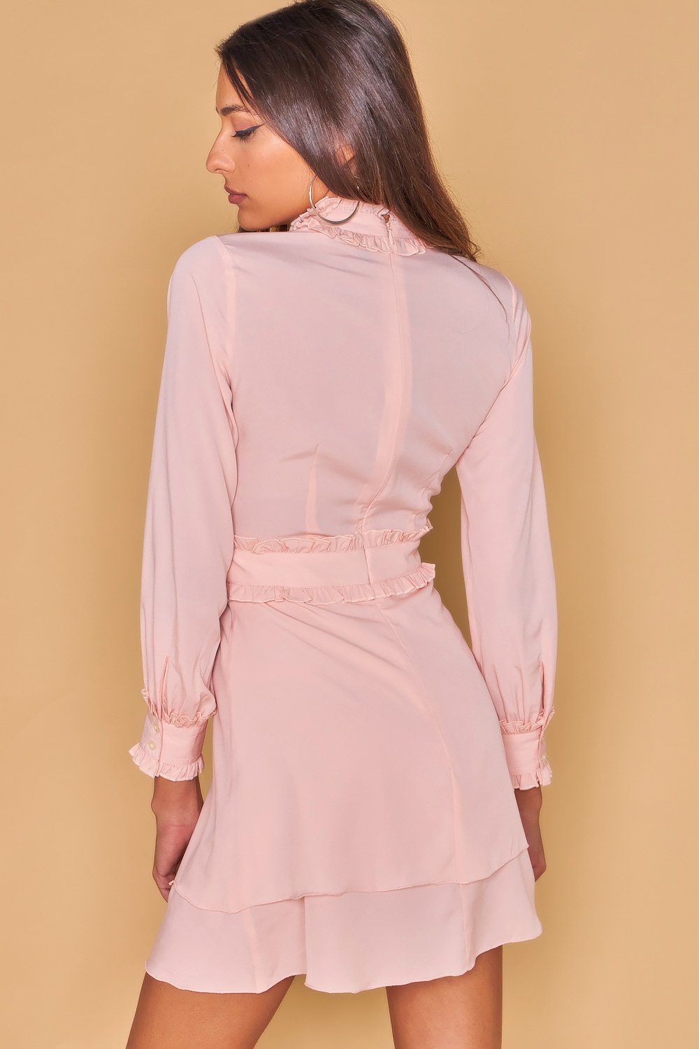 Vestido liso cuello alto - Rosa palo