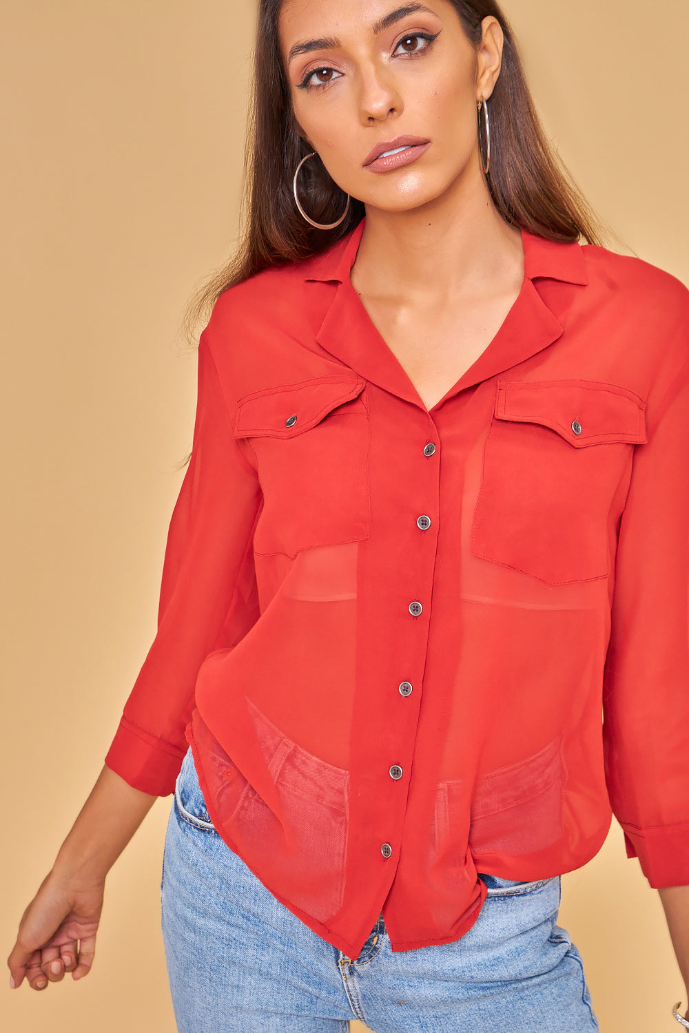 red shirt with pockets