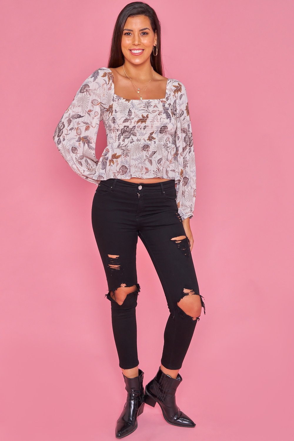 Camisa ajustada con mangas de farol - Crema