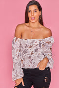 Camisa ajustada con mangas de farol - Crema