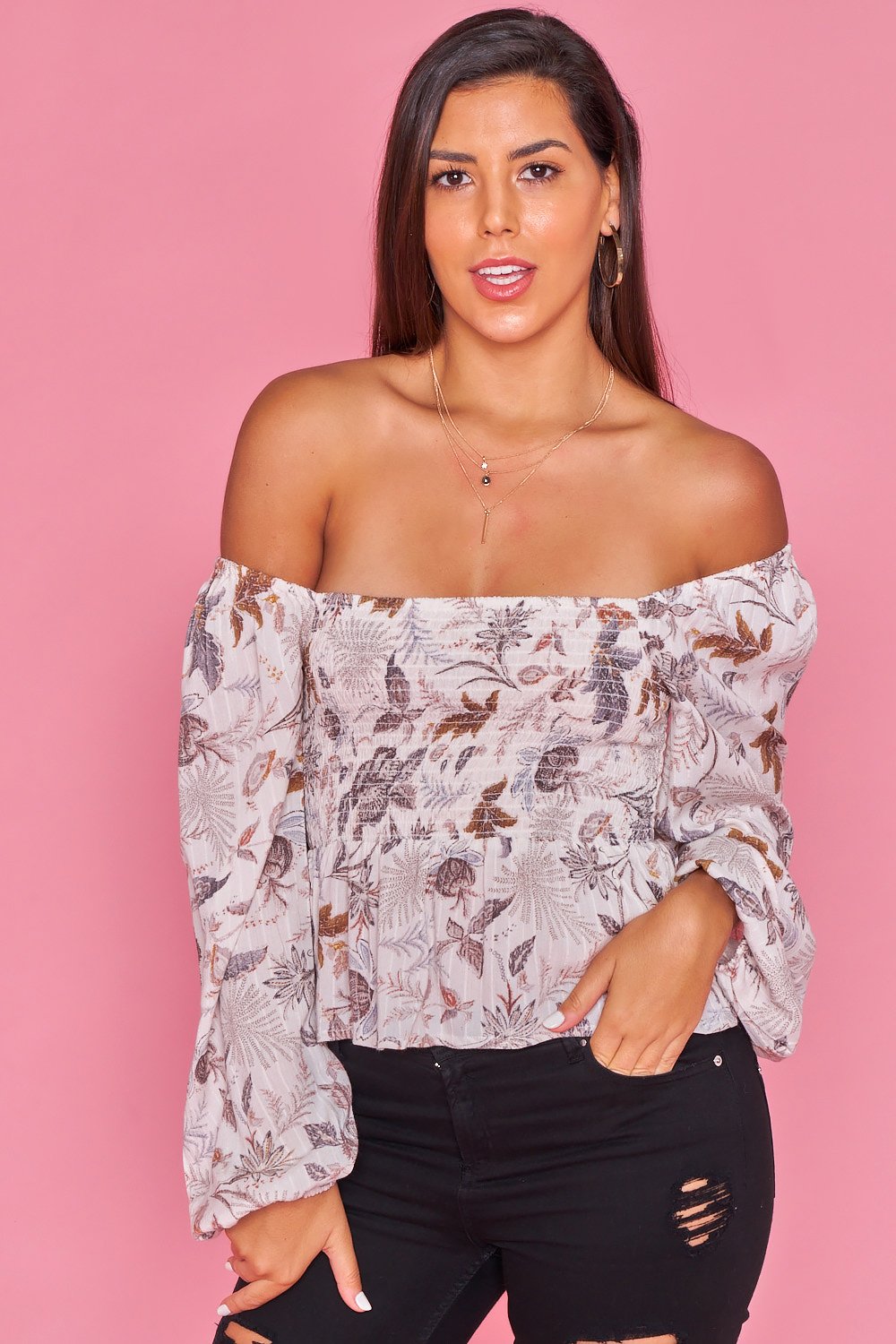 Camisa ajustada con mangas de farol - Crema