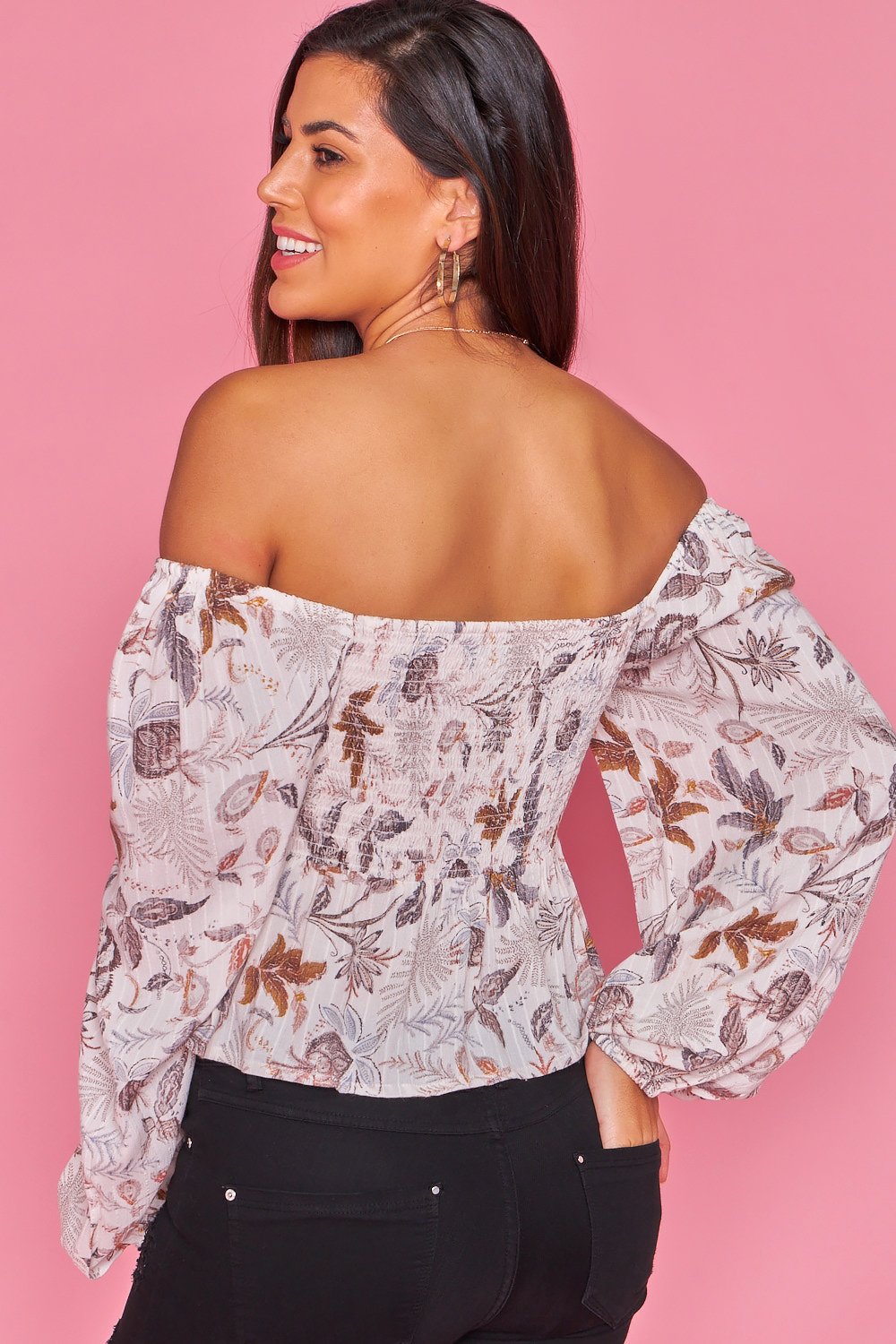 Camisa ajustada con mangas de farol - Crema