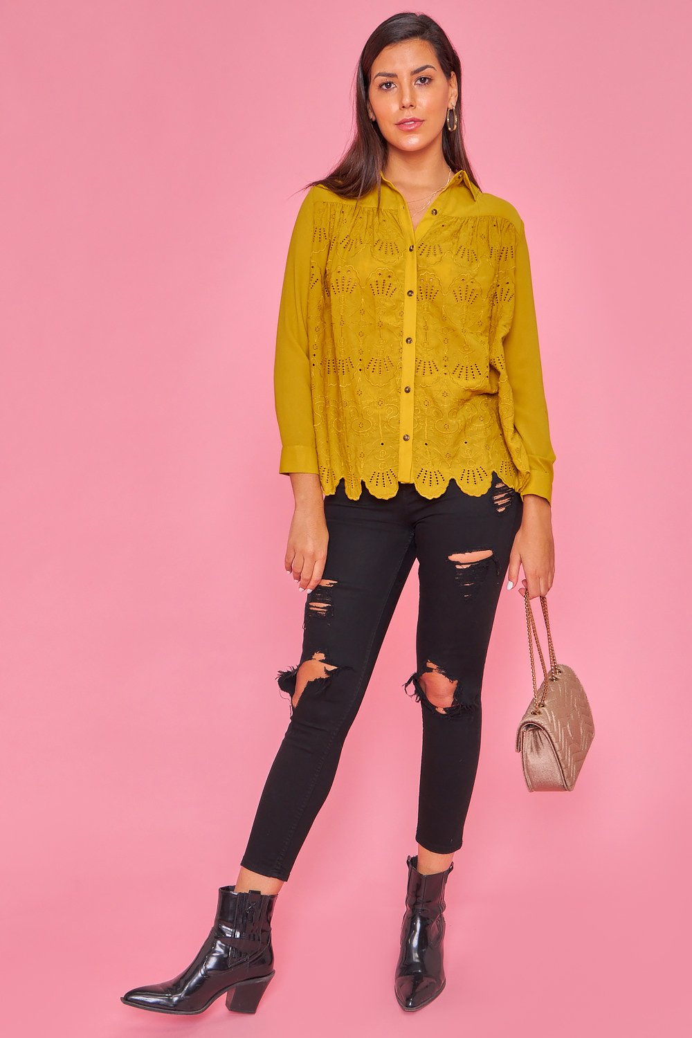 Camisa casual calada - Mostaza