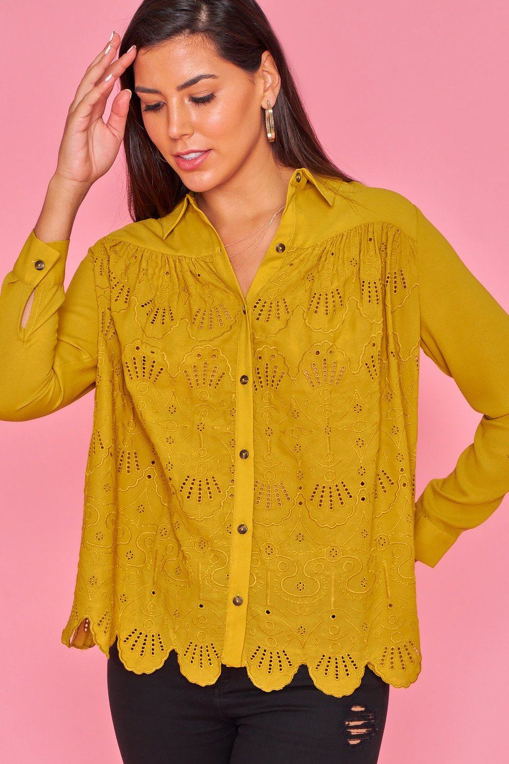 Camisa casual calada - Mostaza