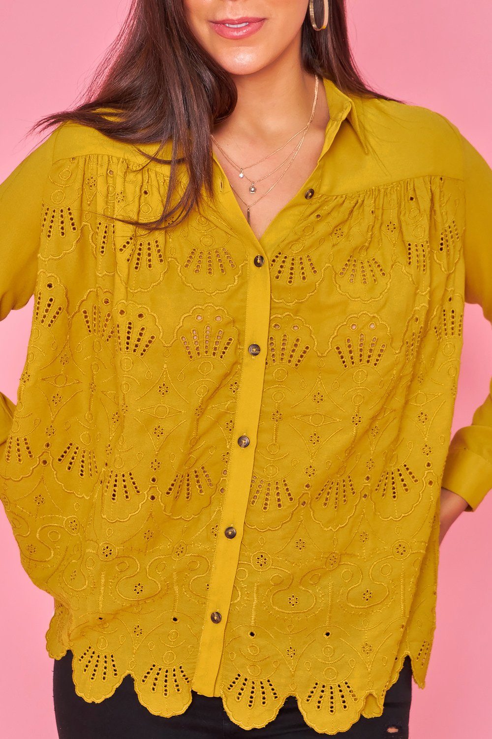 Camisa casual calada - Mostaza